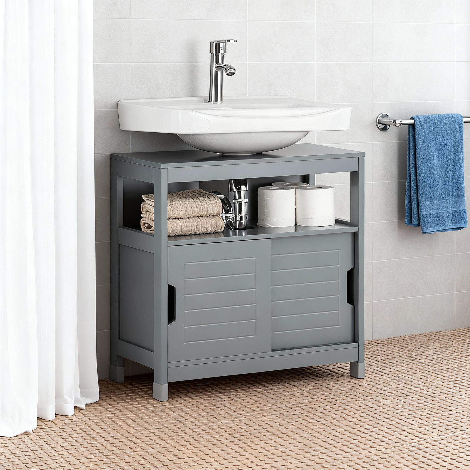 1pc Of Bathroom Cabinet Under The Sink With Double Sliding Doors, Slim Storage Unit For Small Rooms, Storage Cabinet For Toilet Sink, Floor Furniture For Bathroom Sink - Gsh239-th