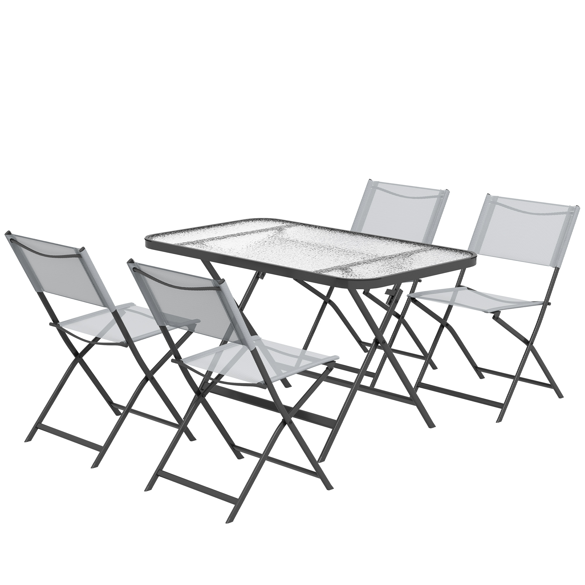 Outsunny 4pcs Patio Set 4 Chairs + 5pcs Outdoor Patio Set Folding Chairs And Tempered Glass Tabletop Grey