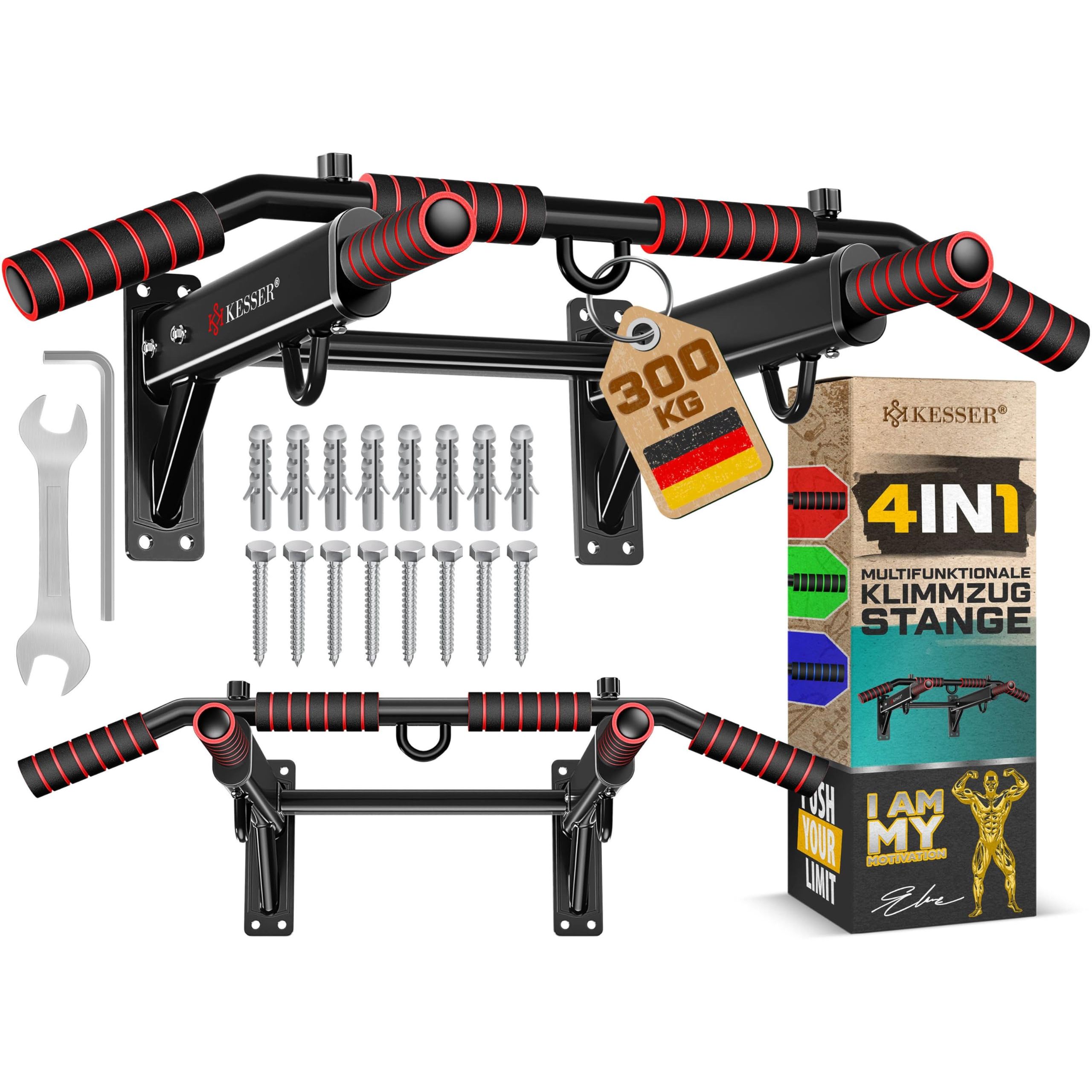 Kesser® 4in1 Wall-mounted Pull-up Bar With Non-slip Grips Function For Ropes, Rings, And Punching Bags With Grip | Safe & Stable | Pull-up Bar For Home.