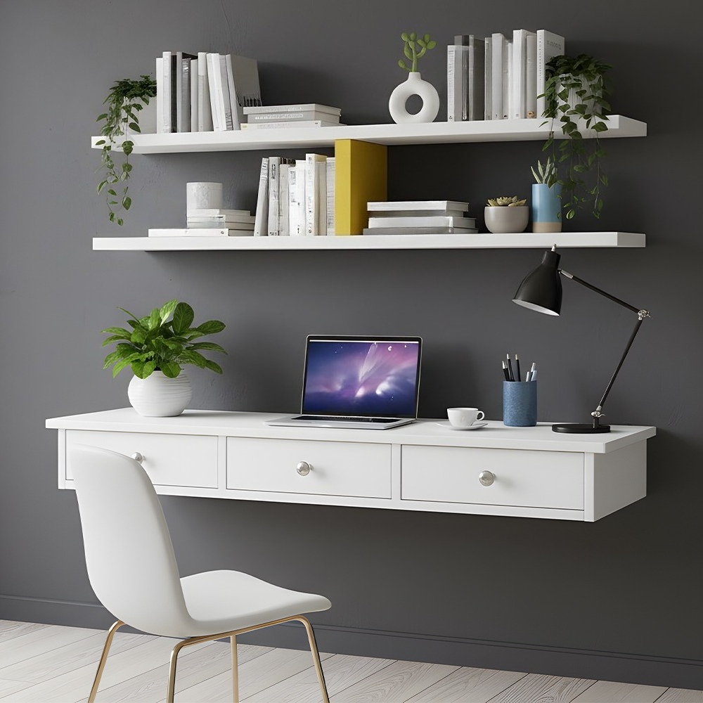 Floating Shelf with 3 Drawers, Rustic Wall-Mounted Storage Unit