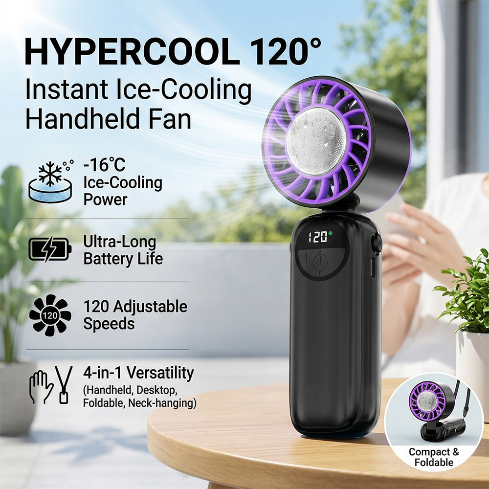 TEMU Ventilateur de poche portable turbo à refroidissement par glace, ventilateur personnel rechargeable avec affichage numérique, vitesse de vent