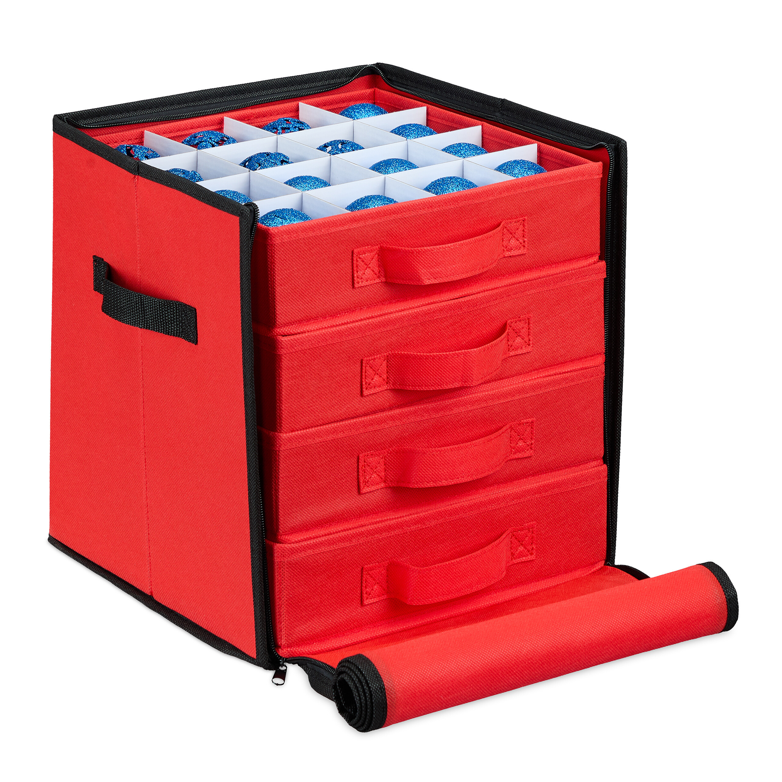 TEMU With Drawers, 64 Compartments, 30.5 X 31 X 30.5 Cm, Velvet, Cardboard And Plastic, Red-black, Adjustable Dividers, Carrying Handles, For