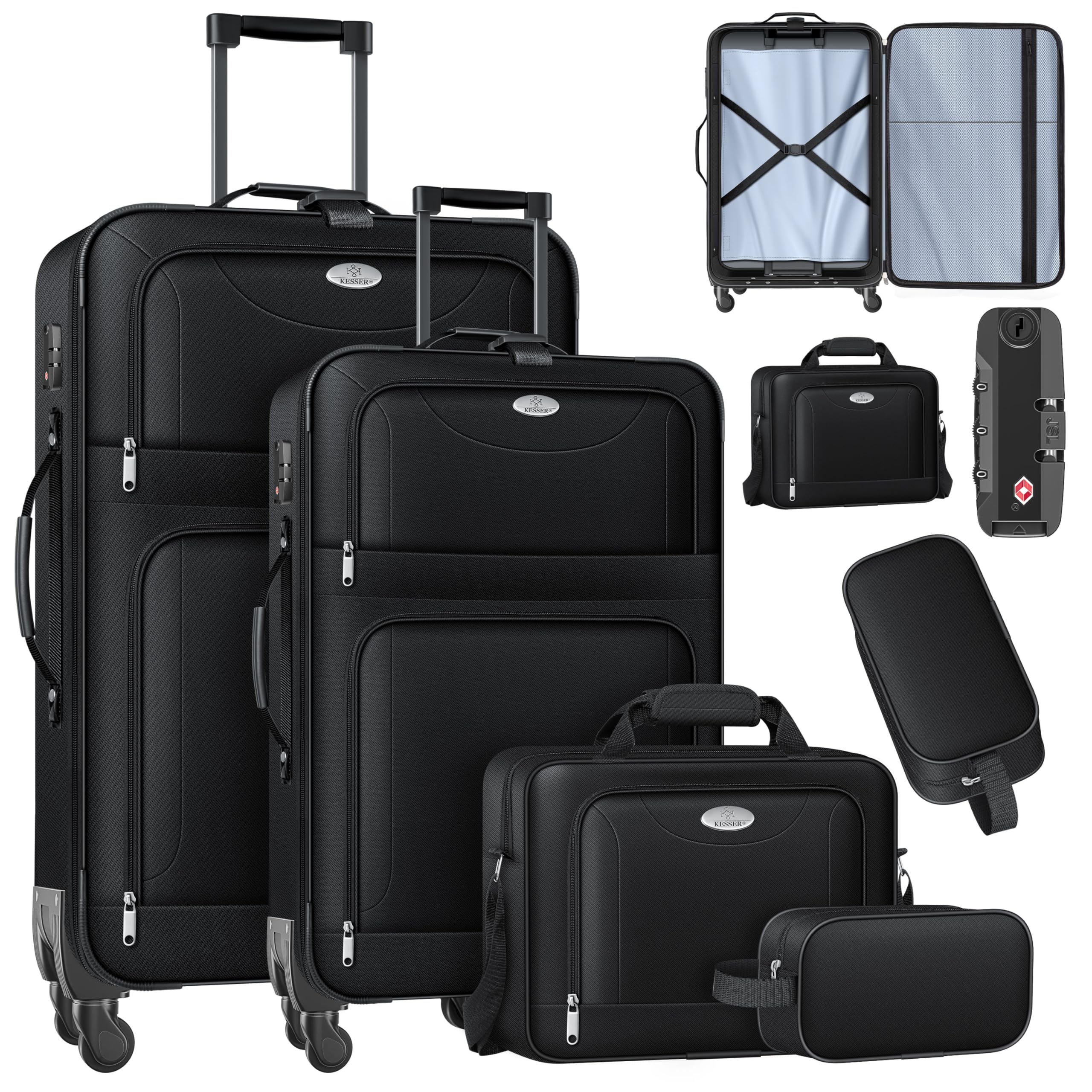 Kesser® Travel Suitcase Set 4pcs | Trolley Suitcase Set Fabric Suitcase With 3-digit , 360° Wheels & Telescopic Handle | Cosmetic Bag Hand Luggage Light Suitcase & Large Suitcase For Business & Travel