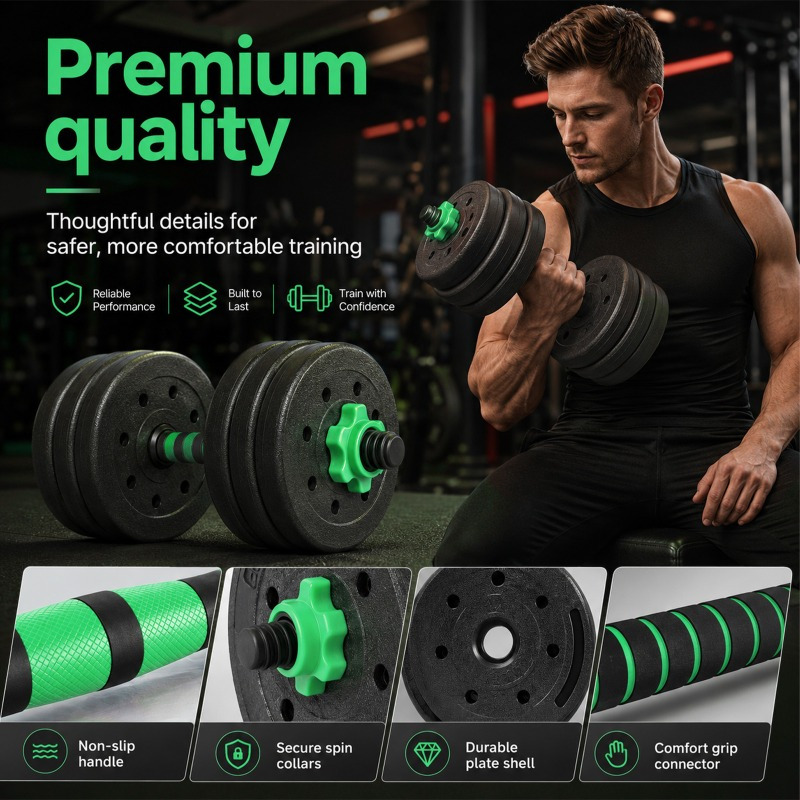 20KG Adjustable Dumbbell Set 3-in-1 Weight Set with Connector Bar