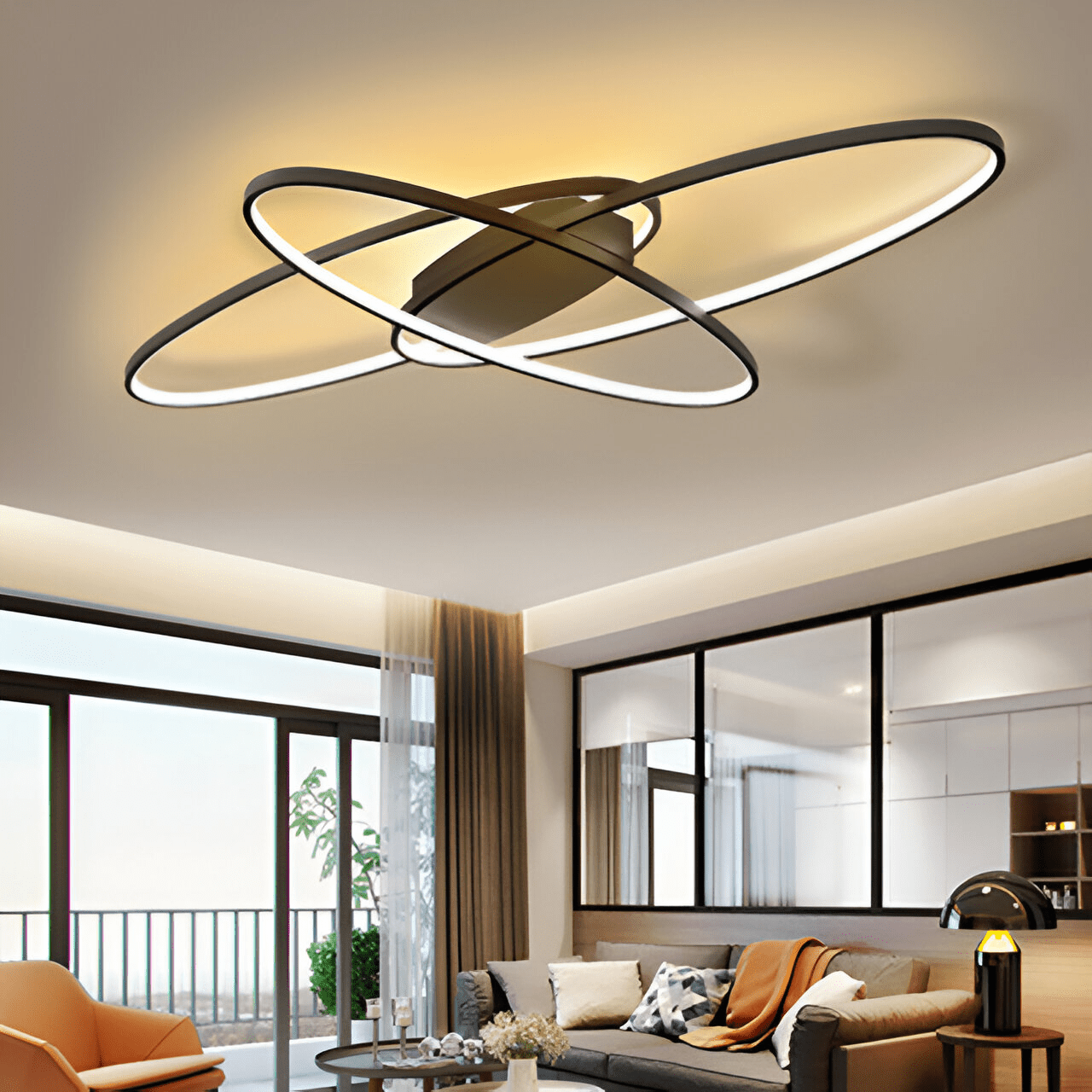 TEMU 2-year Warranty, Orbita 83w Led Ceiling Light With Remote Control, 3 Panels, Oval, Cool/warm/neutral Light, Dimmable, Black, Luminous Flux