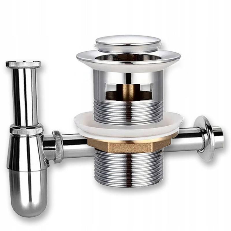 Image of Set: Click- Plug With Silver Overflow + Sink Syphon For Sink