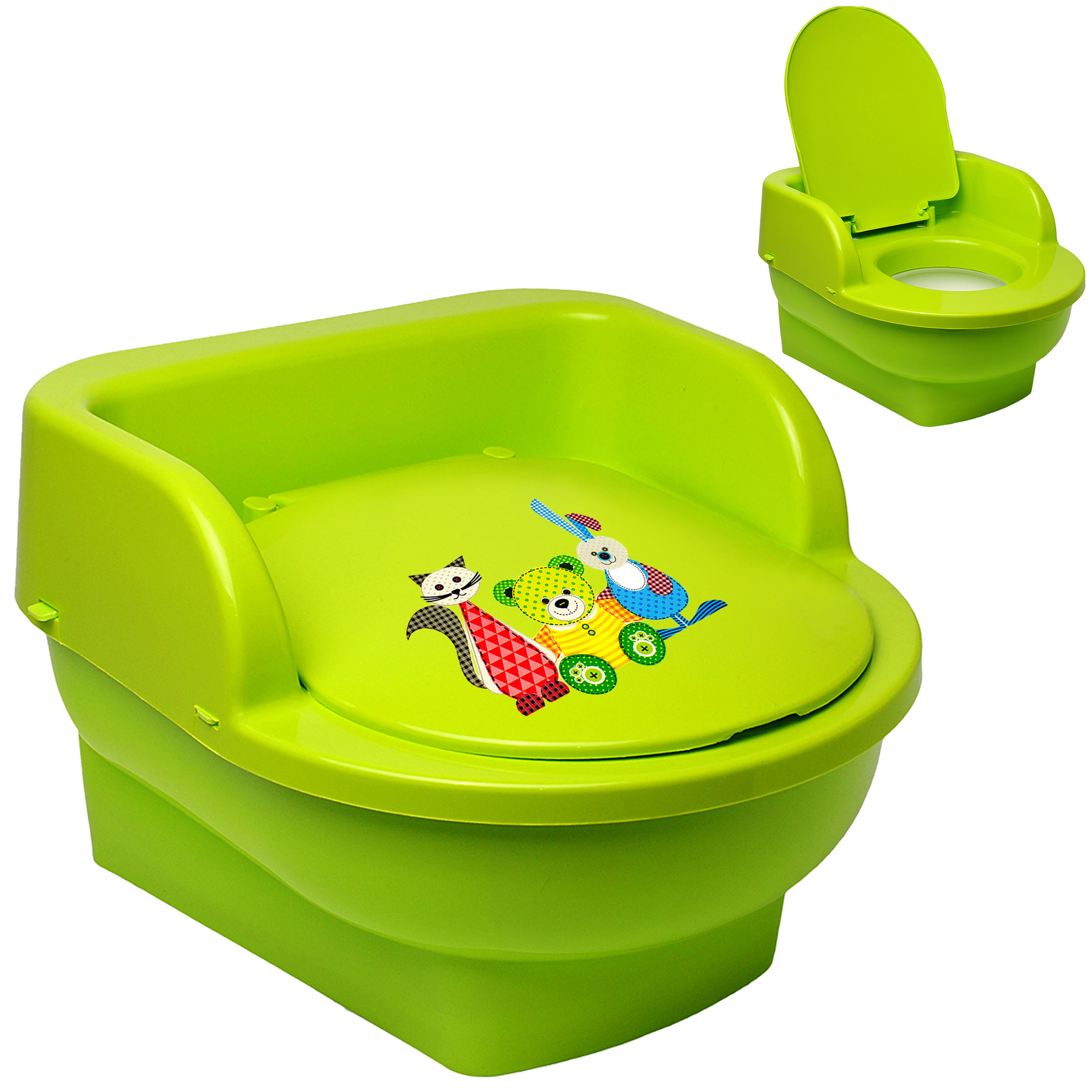 Children's Toilet - Potty / Chamber Pot / Baby Potty - With Lid - Green - Green - Animals - Teddy - Cat - Rabbit - Bieco - Large - Travel Toilet - Baby Potty..