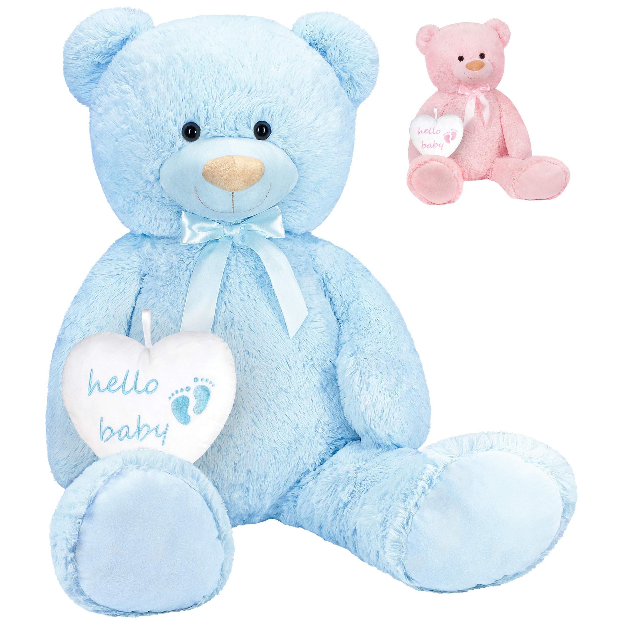 Image of Brubaker Xxl Teddy Bear 100 Cm With Hello - Baby Party Gift For Newborn Boys - Stuffed Animal Plush Toy - Light Blue