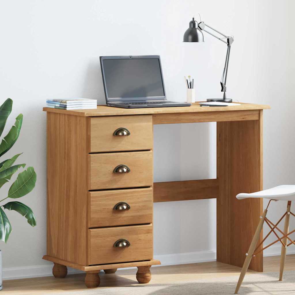 Image of Vidaxl Askim Desk, Brown, 95 X 40 X 75 Cm, Solid Pine Wood, Modern Desk, Elegant Table, Minimalist Home Office, Stylish Furniture For Home