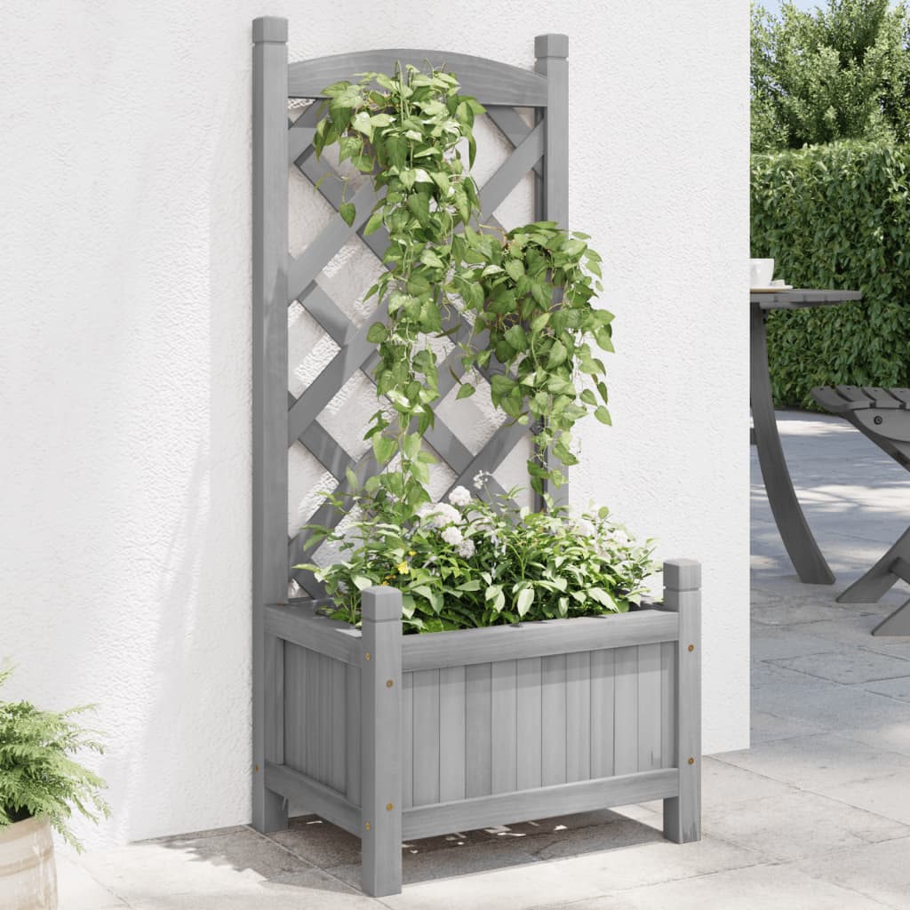 Planter With Trellis Grey 40x30x90 Cm Solid Wood Fir