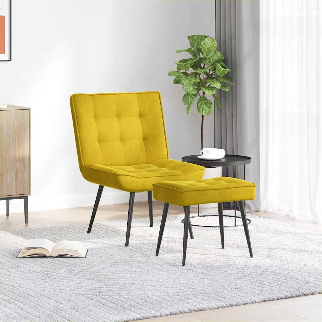 Vidaxl Relaxation Armchair With Ottoman Yellow Velvet, Armchair, Armchair With Ottoman, Dining Room Chair, Armchair With Footstool, Relaxation Armchair With Footstool, Living Room Chair