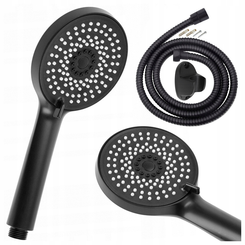 Image of Black Shower Set 5-function Handheld Shower + Hose + Wall Bracket
