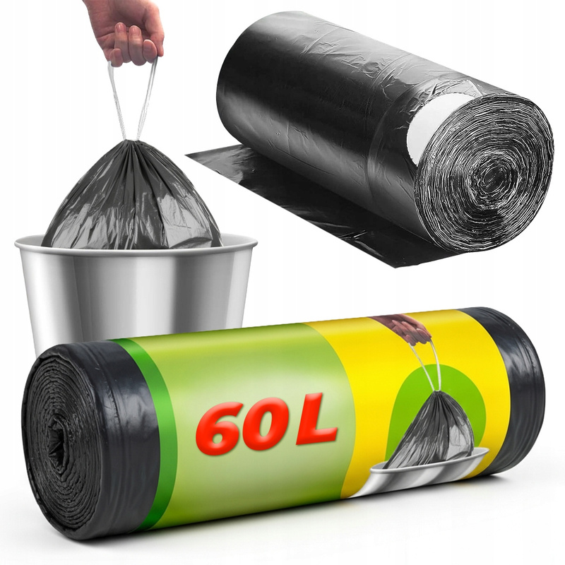 TEMU 60l Heavy-duty Tie-string Trash Bags, 1 Roll