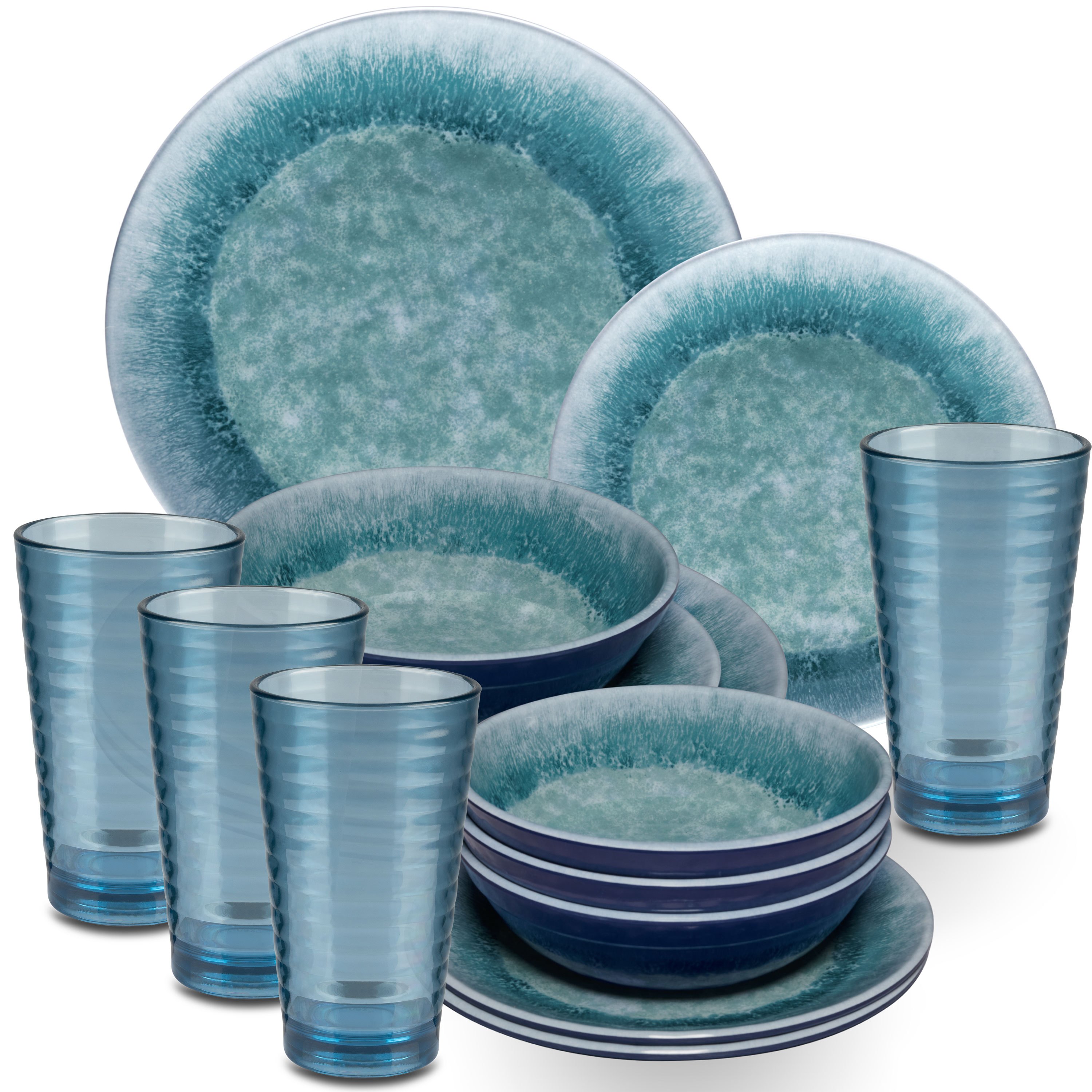 Image of Camping Dishware Adria Blue For - 16pcs Blue - With Blue Drinking Glass 400 Ml Made Of Acrylic Dishwasher-safe Camping Accessories Camping Dishware Camping Festival