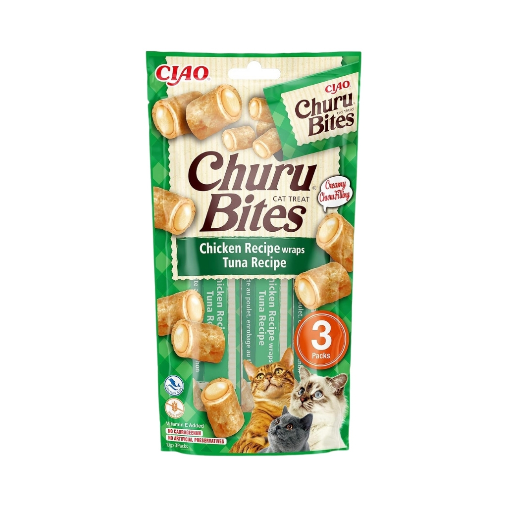 TEMU CHURU - Bites de Pollo con Atún (3 Tubos x 10 g) - Alimento en Snack para Gatos Adultos