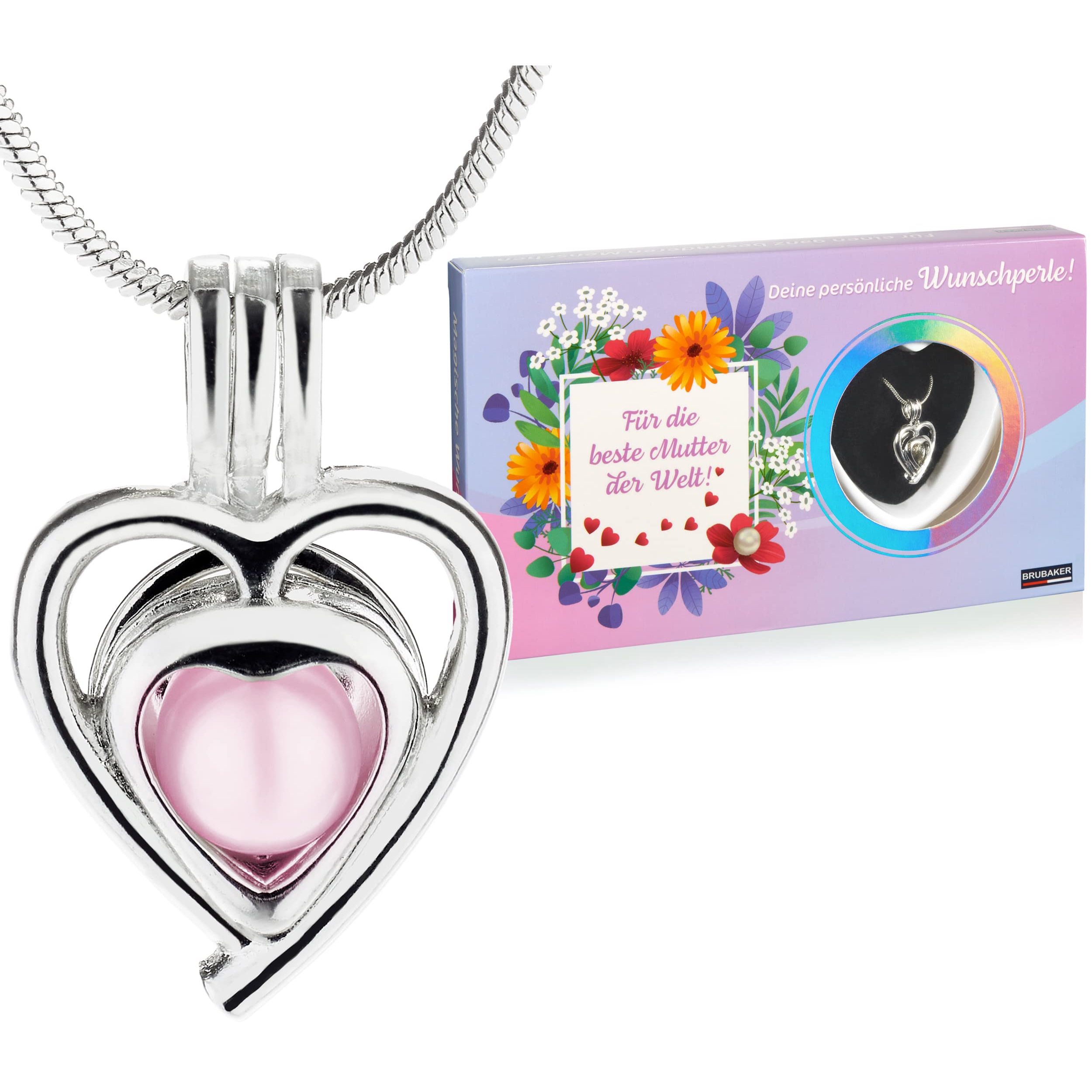 Image of Brubaker Wish Pearl For The Best Mother In The World - Necklace With Silver Heart Pendant + Shell With Genuine Pearl As A Jewelry Gift Set For Mom On Mother's Day