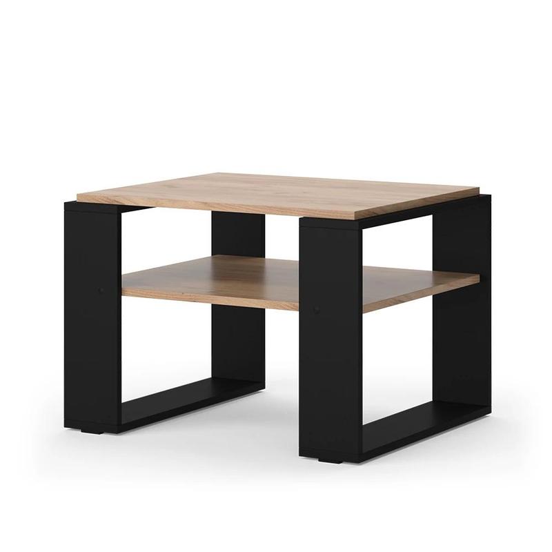 Image of Helm Oak Coffee Table With Storage, 65.6 X 55.8 Cm, Living Room Side Table With Shelf, Particle Board, 16 Mm, Decor