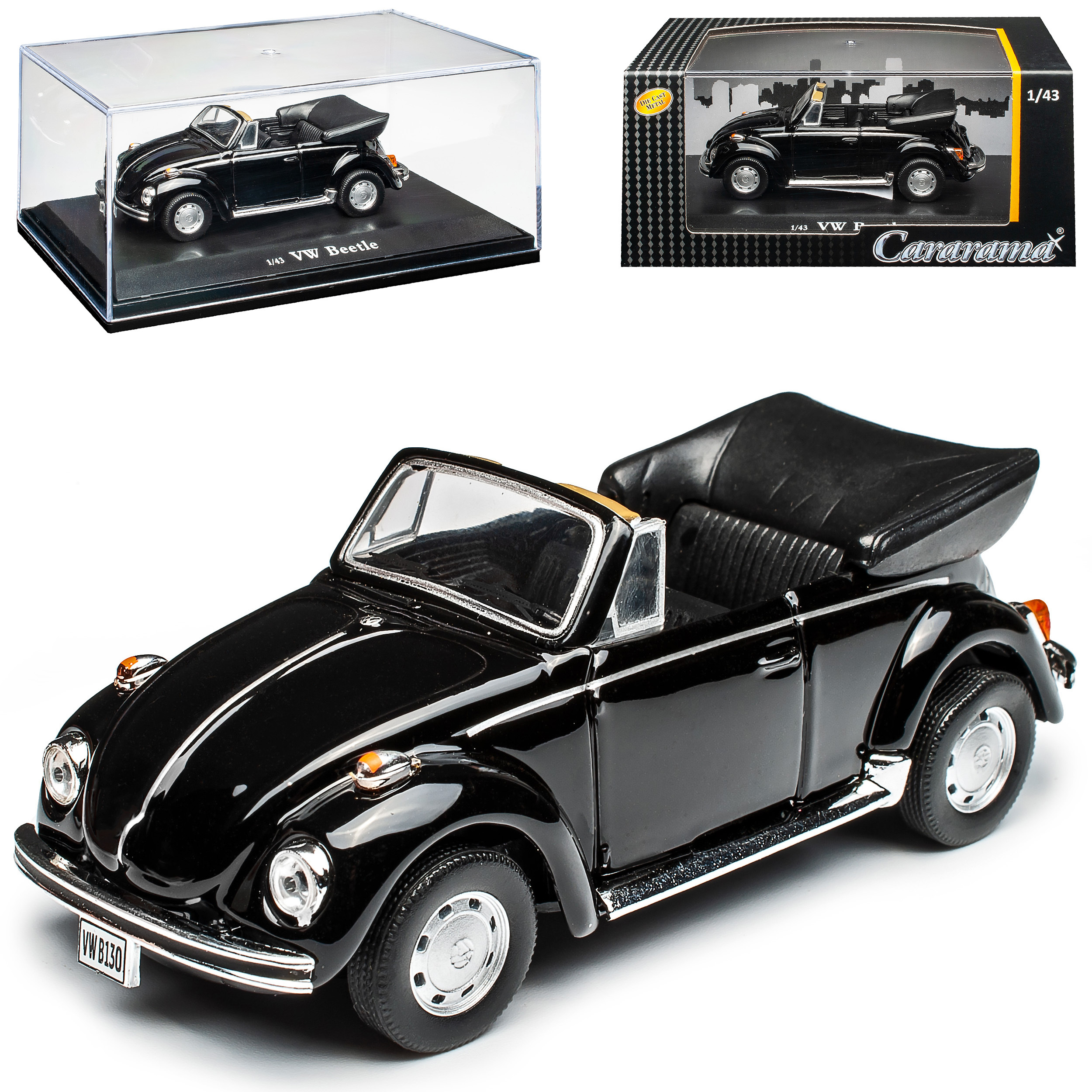 Vw 1303 Black 1972-1975 With Base Case 1/43 Cararama Model Car