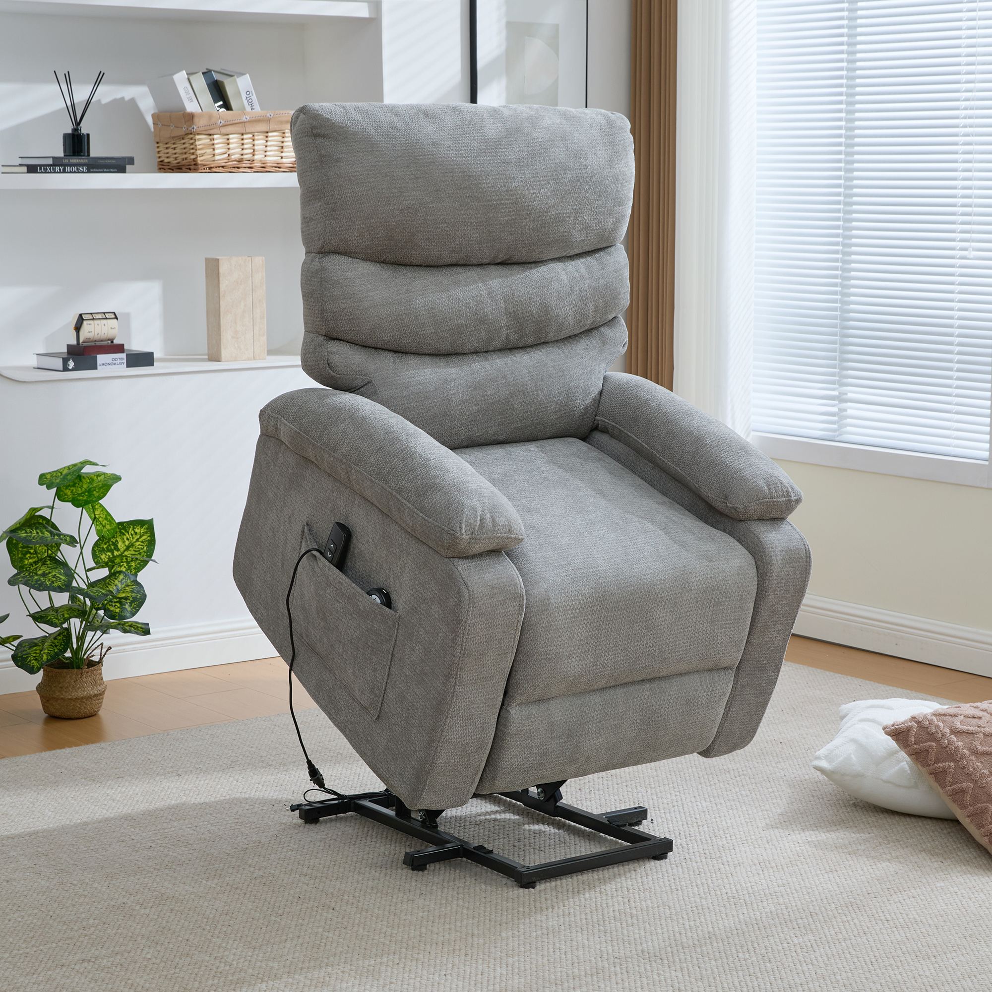 Multifunctional Recliner Chair With Assist, Adjustable Backrest And Footrest, And Side Storage Pockets. Taupe
