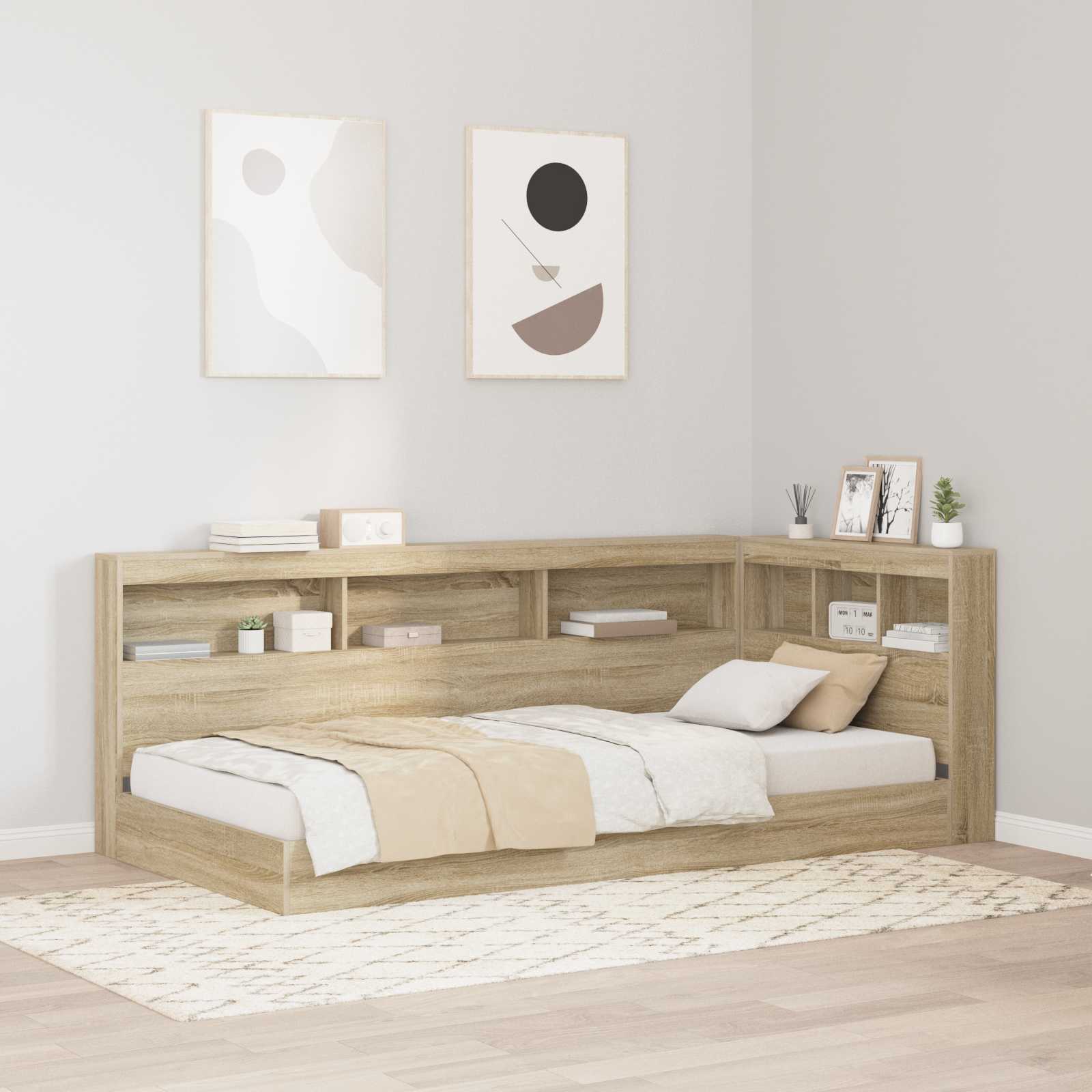 Image of Storage Headboard In Oak Wood Material, Bedroom Furniture, Rectangular Headboard, Space-saving, Stylish, Functional Storage Solutions