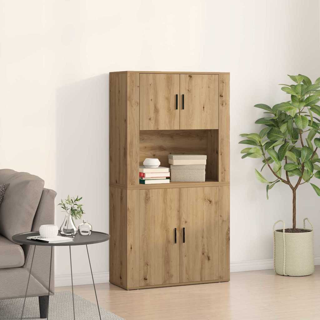 Vidaxl Oak Cabinet 80x33x150 Cm Sturdy Wood Material Sideboard For Living Room Dining Room Storage Space Solid Wood Furniture Organizer