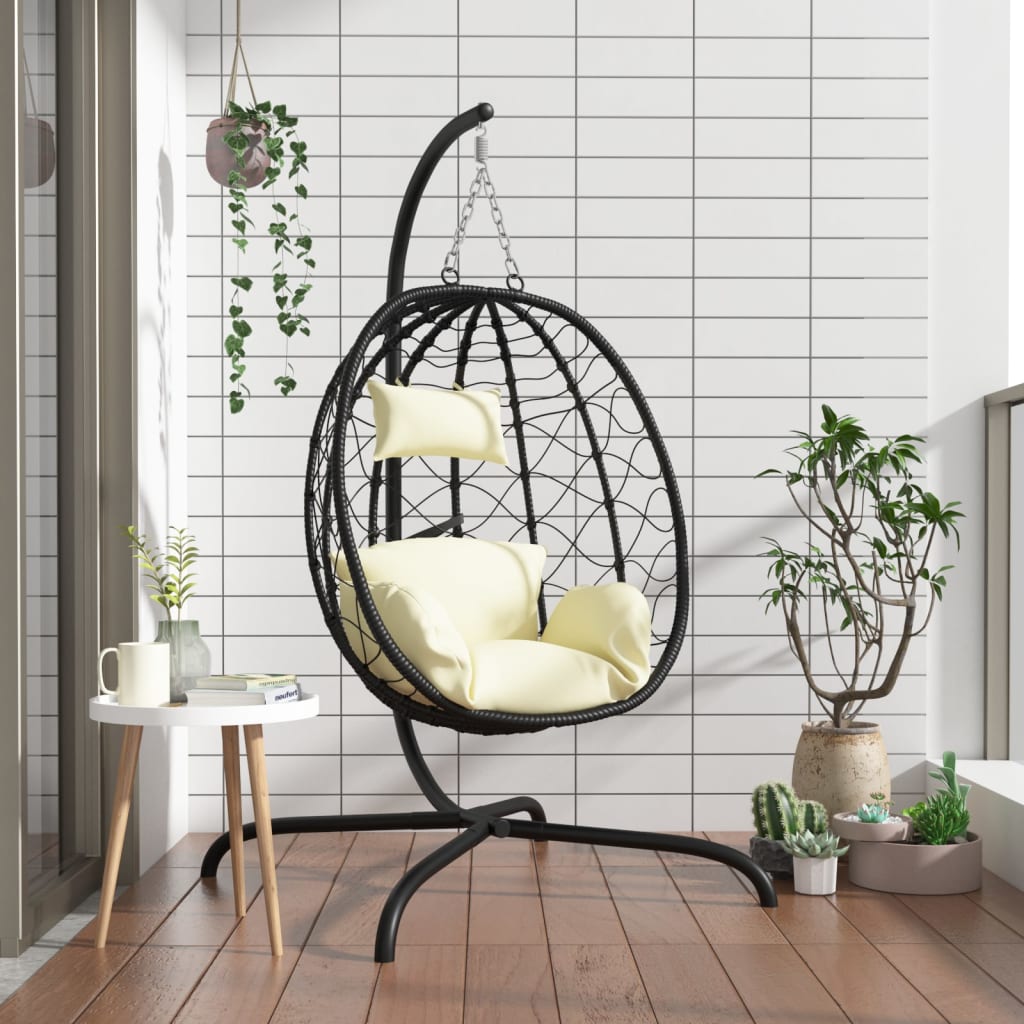 

Hanging Egg Chair With Cushion Cream White Poly Rattan & Steel