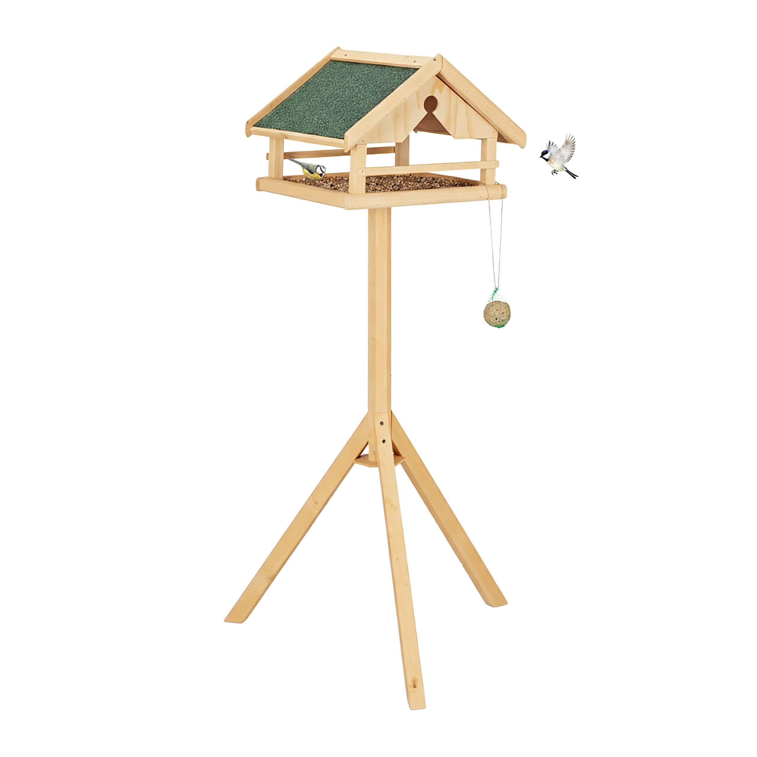 Image of Bird Feeder House, Stand, Nature, 120 X 37 X Cm, Pine Wood With Weather-resistant Asphalt Roof, Open Feeding Station, For Garden, Terrace, And Balcony, Birdhouse, Feeding , Feeder, Relaxdays