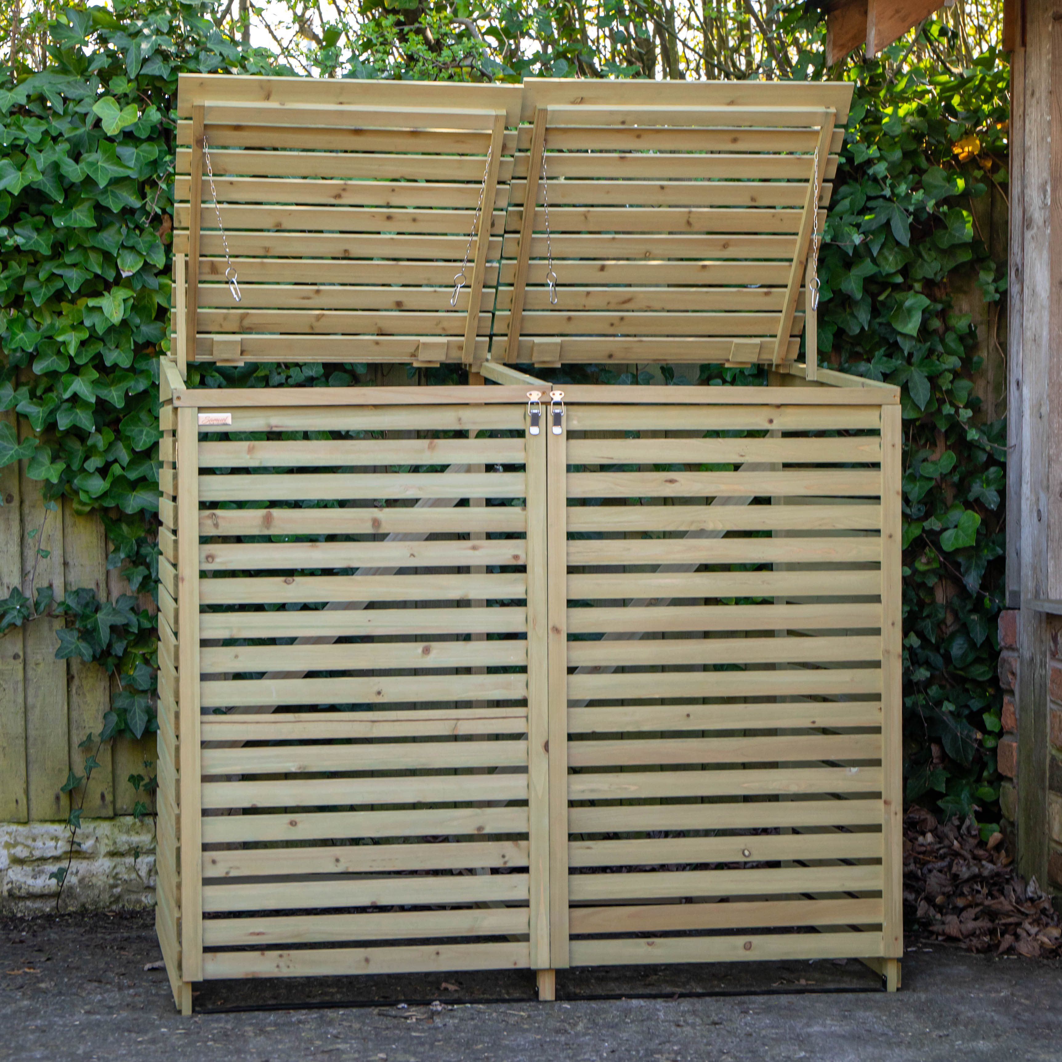 TEMU 1.34m X 1.2m Large Wooden Outdoor Garden Double Wheelie Bin Store Storage For 2 Bins