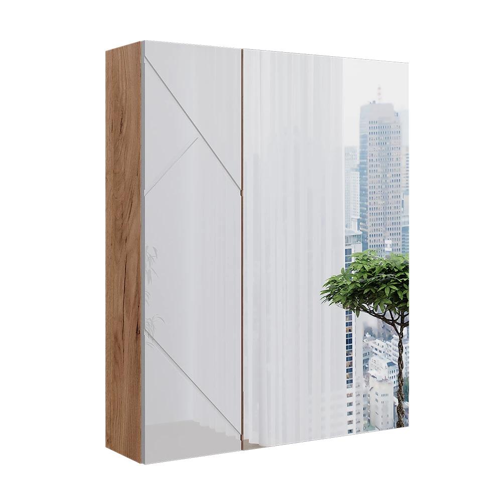 Irma White/oak 60 X 75 Cm Bathroom Cabinet With Cabinet With Shelf, Bathroom Mirror Cabinet, 16 Mm Spanplatte, Bathroom