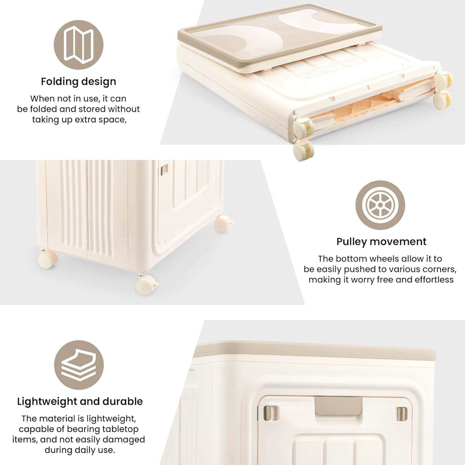 Collapsible Plastic Storage Bin with Dual Access Doors and Wheels