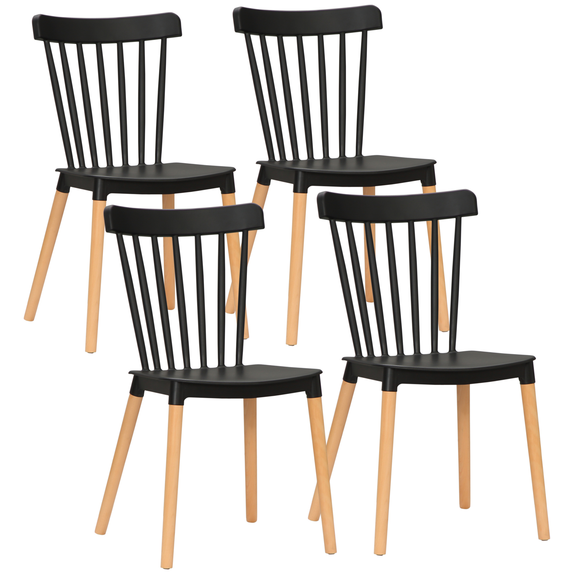 TEMU HOMCOM Lot de 4 chaises de salle à manger, chaises de cuisine, style scandinave, haut, assise en polypropylène, pieds en hêtre, pour salon,