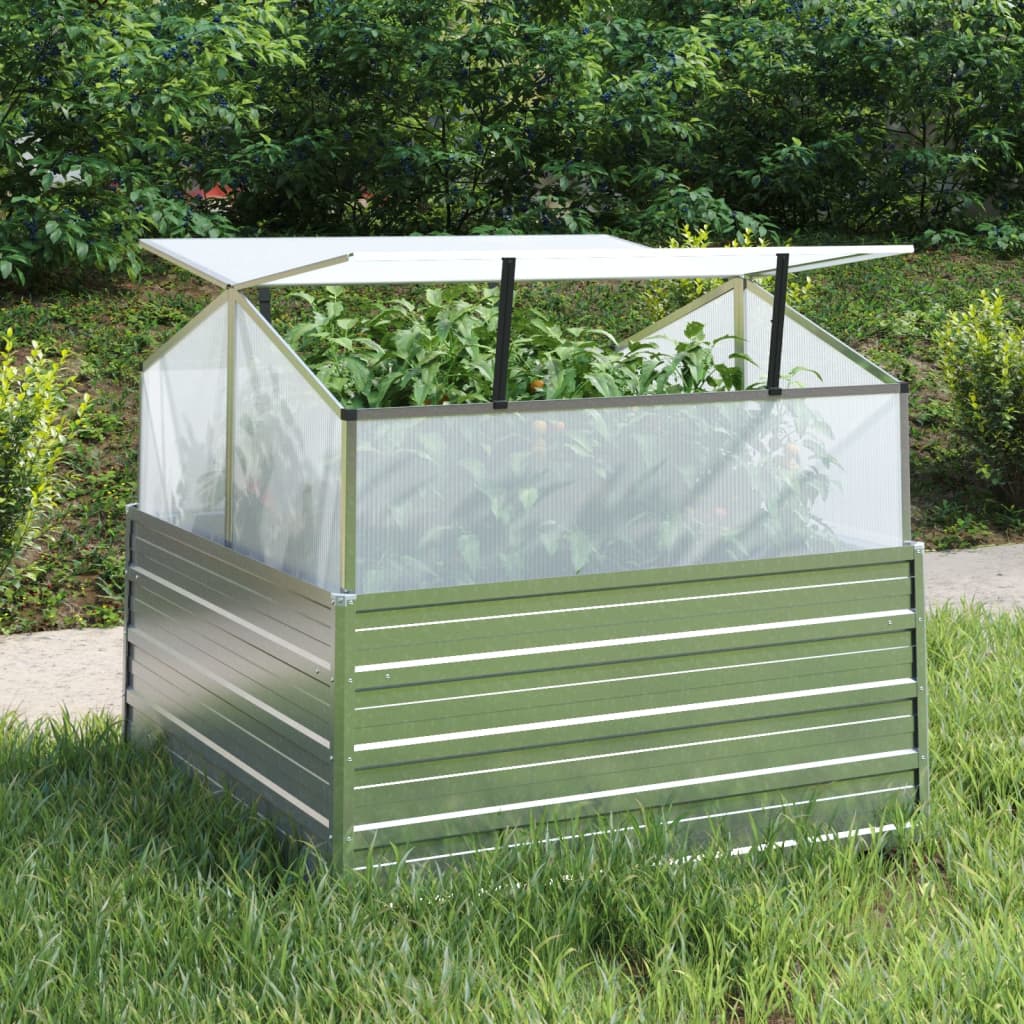 Image of Vidaxl Garden High Bed With Greenhouse Planter Planter Bed Vegetable Bed Flower Bed Flower Box Early Bed Garden Bed Flower Tub Planter Tub 100x100x85cm Silvery