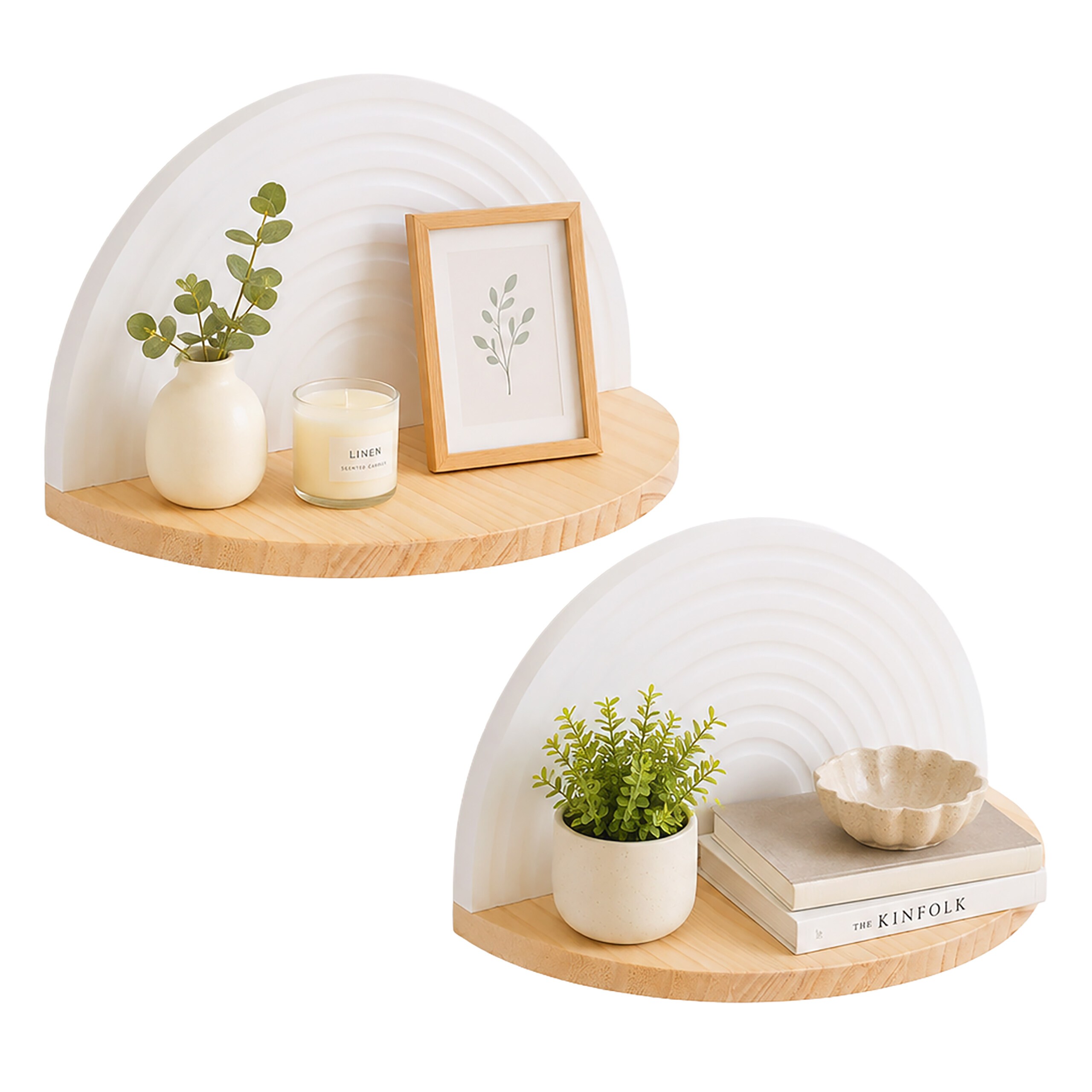 2 X White/natural-colored Shelf - (w)26 X (h)13 X (d)13 Cm