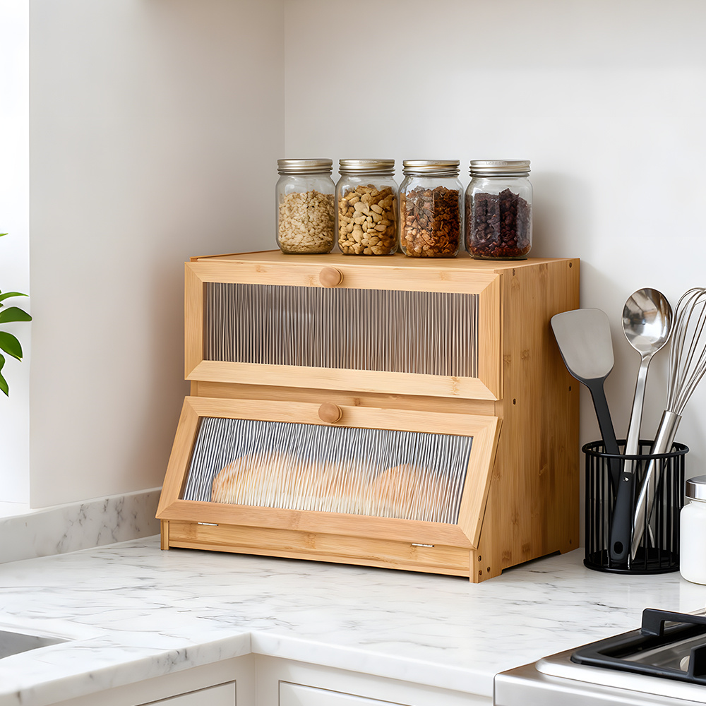 TEMU Double-layer Wooden Household Desktop Storage Box, Large Capacity Double-layer Storage Organizer, For Kitchen Spice Jar Storage And Bedroom