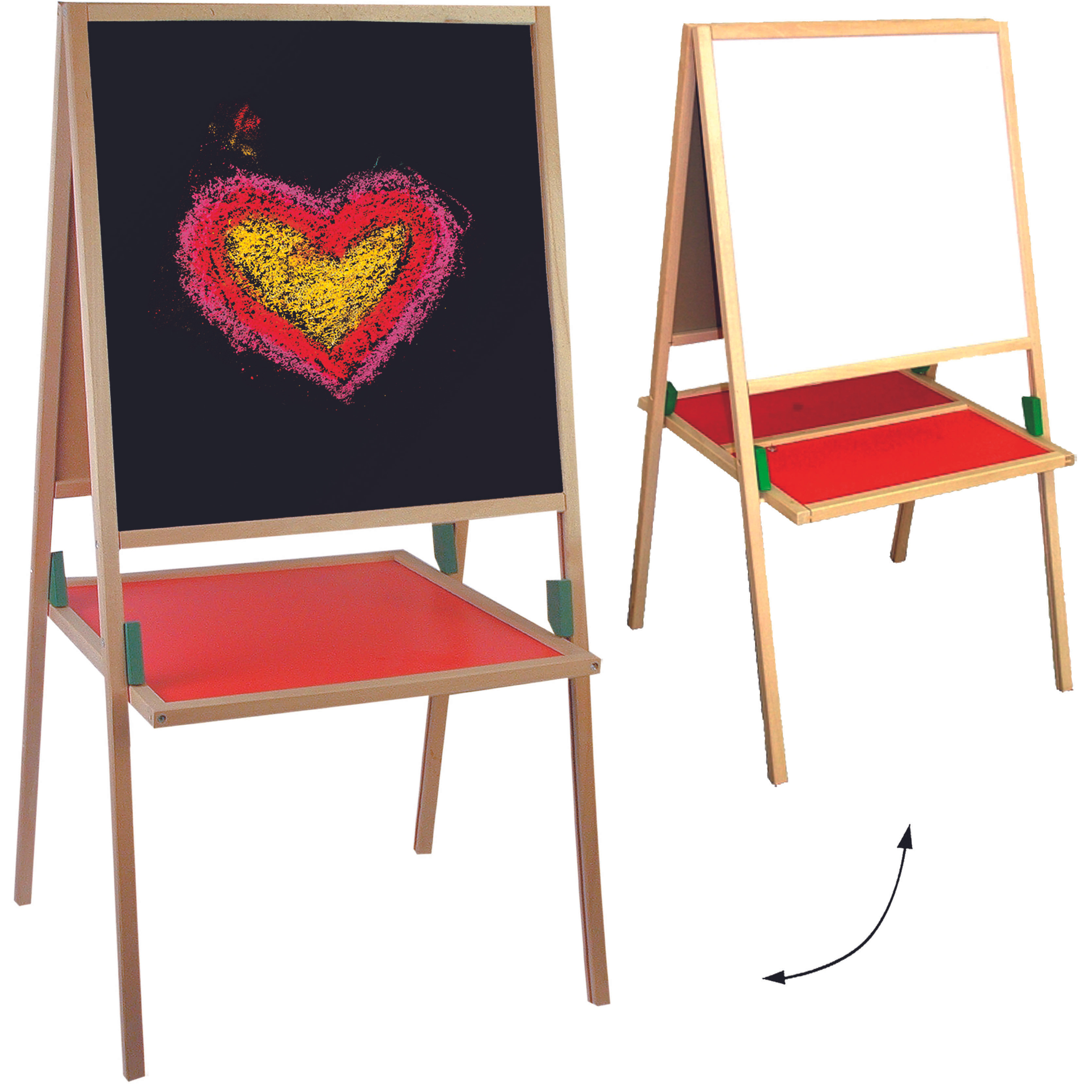 3 In 1: Xl - Easel - Writing Desk / Chalkboard / Easel - Made Of Wood - 104 Cm - With Blackboard & Whiteboard - Double-sided - On Sides - Cr...