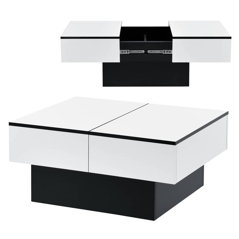 Coffee Table With 2 Integrated Storage Compartments, Tabletop, Living Room Table With Chest Function, Sofa Table, En.casa