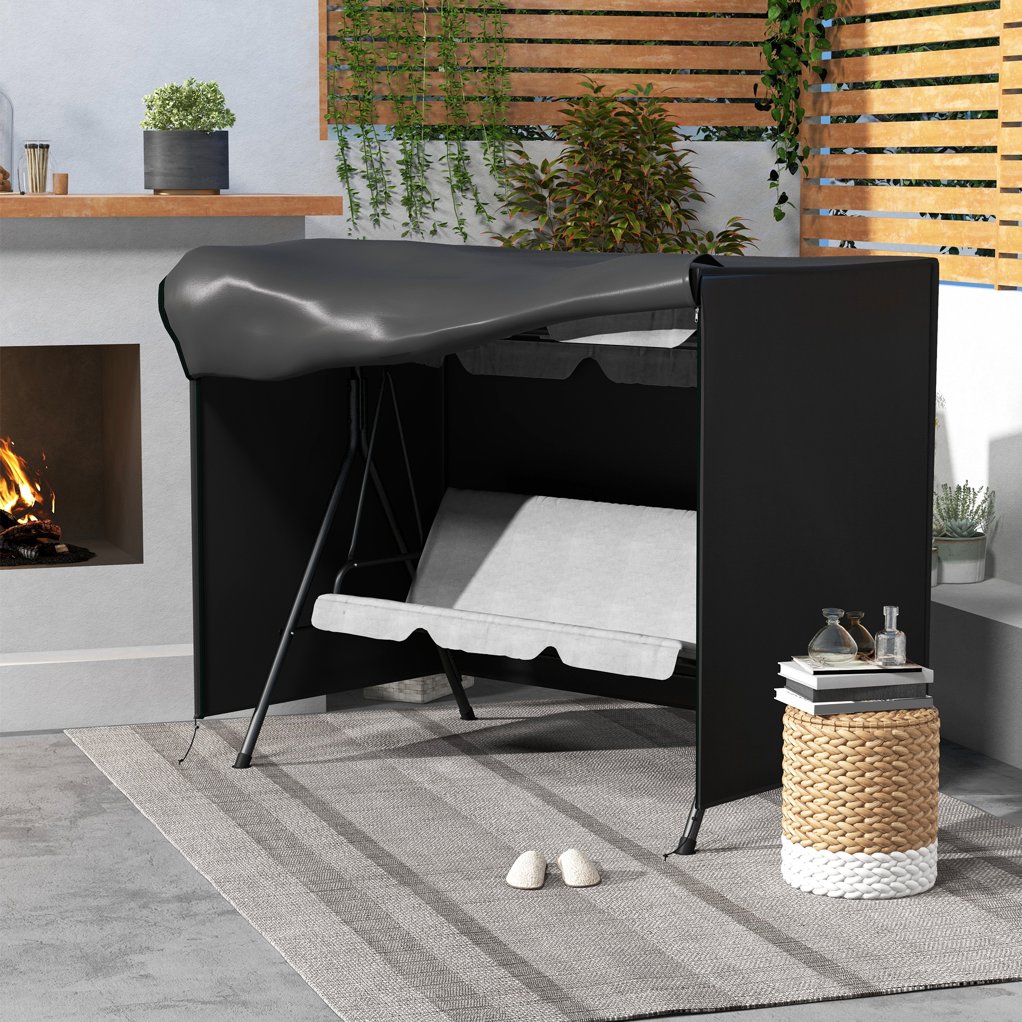 Image of Swing Cover 3 Seater, Protective Cover For Garden Swing, Uv-resistant Cover, Cover Hood, Tear-resistant 600d Oxford Fabric, 205x124x164cm Black