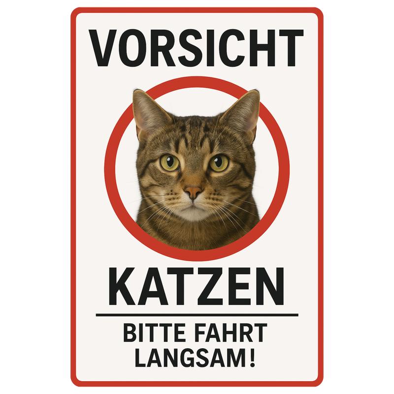 Image of Metal Sign "beware Of Cats!" 20x30 Cm, White/red – Weatherproof, , With Pre-drilled Holes – Warning Sign For Driveway, Residential Area, Garden, Yard & Animals –