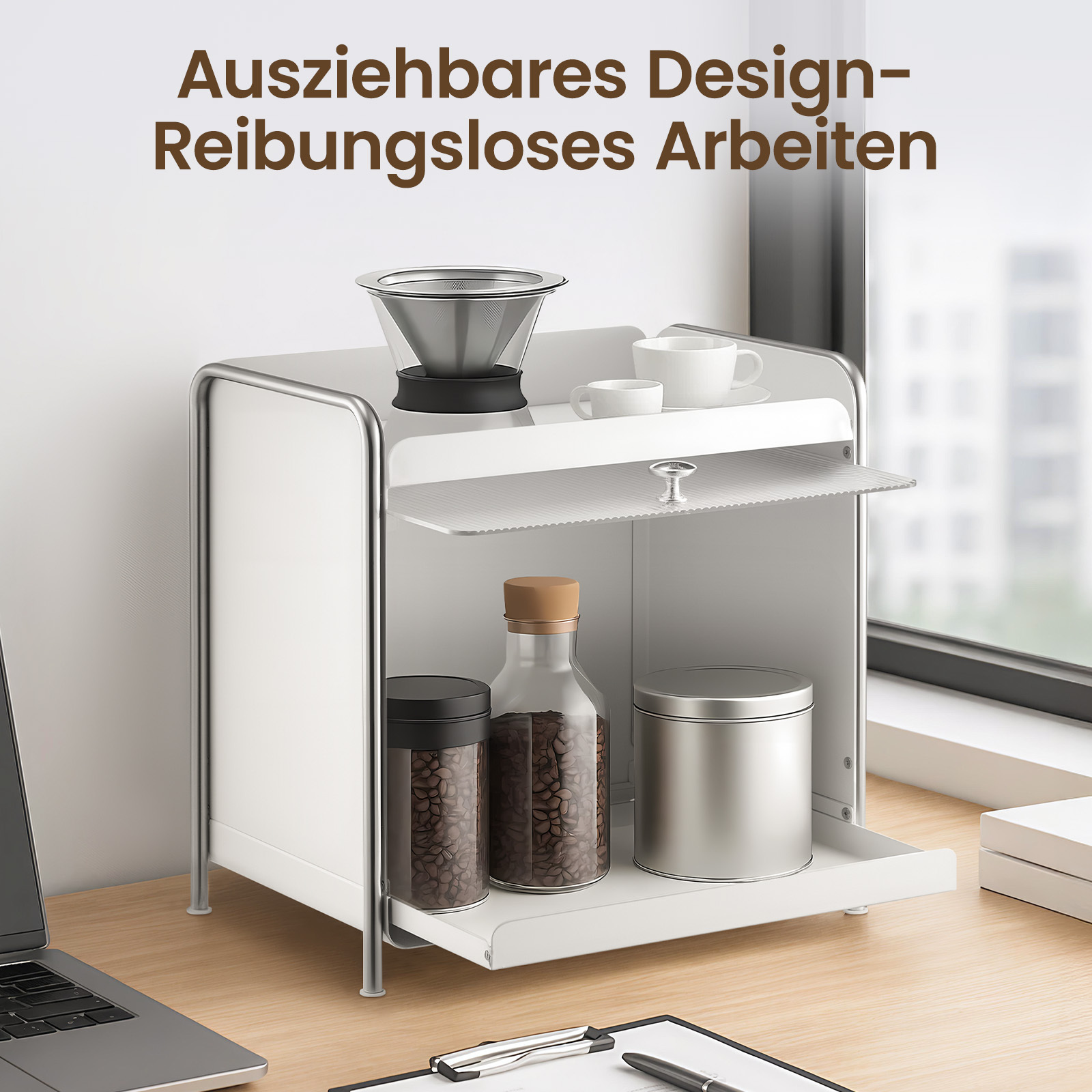 E-shop Rostfreies Metall-Becherregal mit Tür – Platzsparender Organizer für Küche, Badezimmer, Schlafzimmer und Schminktisch – Ideal für Kaffeetassen,