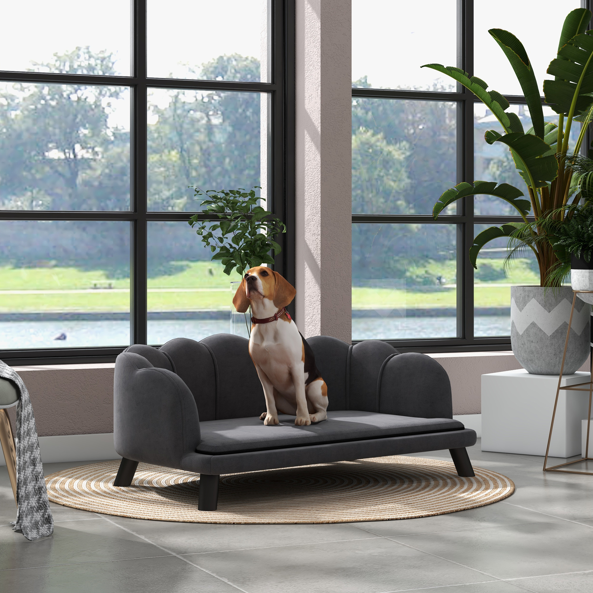 Image of Dog Sofa, Dog Couch, Washable Cover, Pet Sofa With Backrest And Wooden Legs, Cat Sofa, For Medium-sized Dogs Kg, Dark Grey