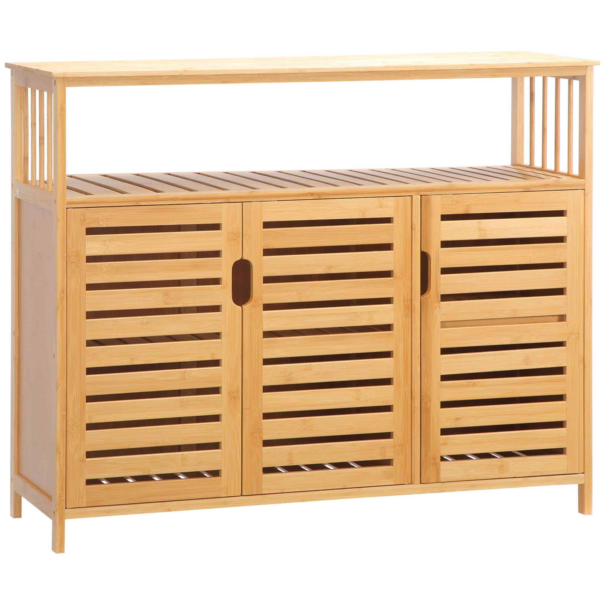 TEMU HOMCOM Buffet meuble de rangement en bois bambou avec 3 portes et étagères - x 35 x 82 cm
