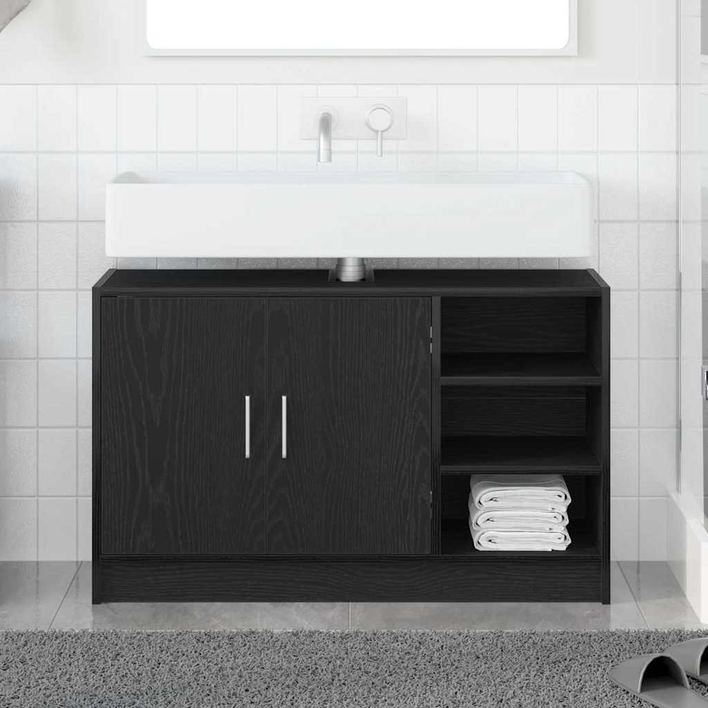 Image of Vidaxl Vanity Unit 90x29x55 Cm With Wooden Material Modern Bathroom Storage Solution With Shelves And Doors Furniture Stylish Contemporary Long-lasting Compact
