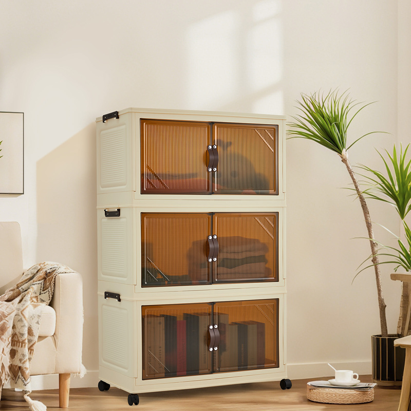 Image of Foldable Wardrobe 22.4 X 12.2 X 33.8in, Plastic Folding Chest Of Drawers With Magnetic Doors, Sturdy Multi-rpose Cabinet For Cuites's Clothes, Storage Of Toys