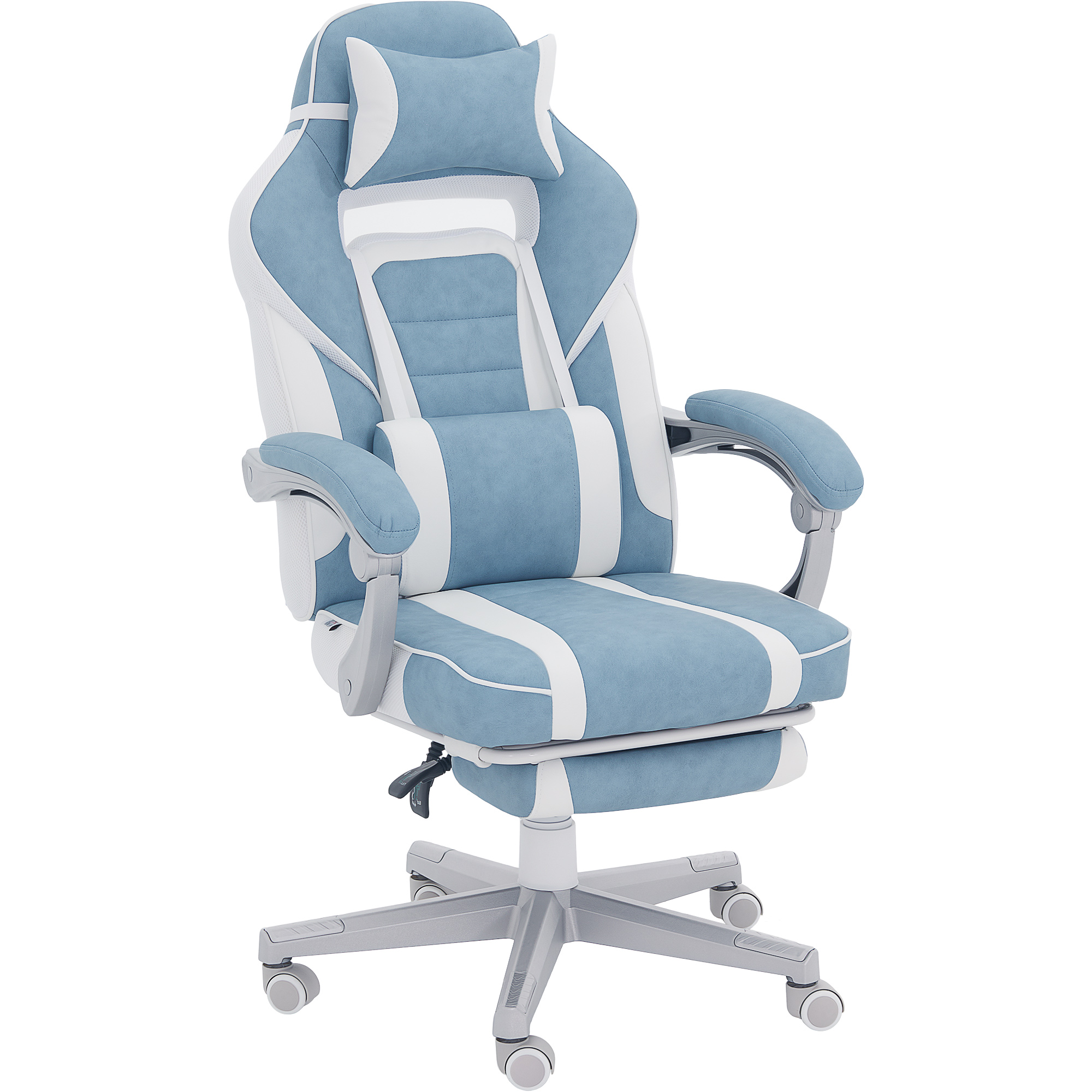 Homcom Gaming Chair Reclining Gamer Chair With Adjustable Height, Retractable Footrest, Lumbar Support And Detachable Headrest, Office Studio Chair Blue