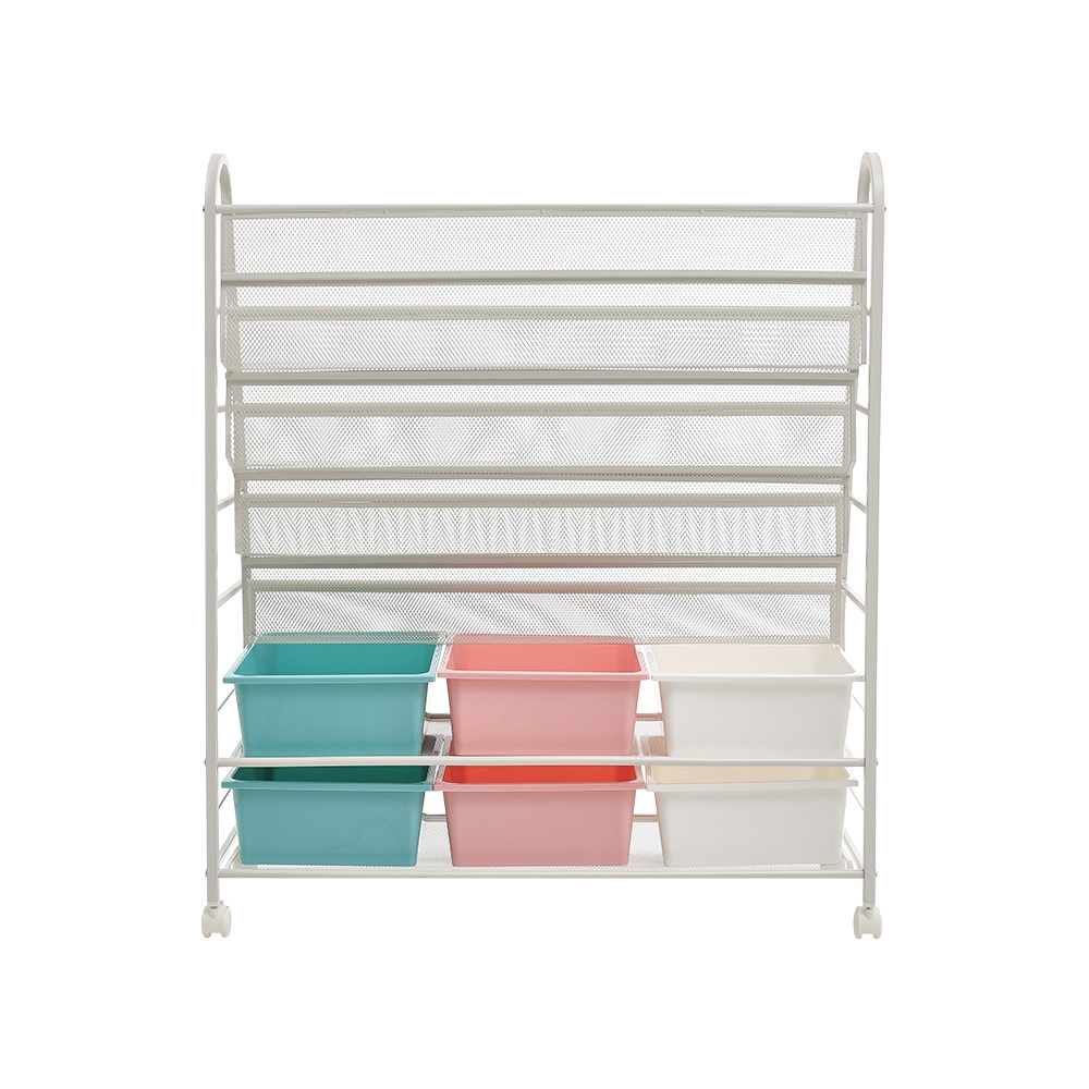 6-Tier Mobile Bookshelf with Wheels and 6 Storage Boxes