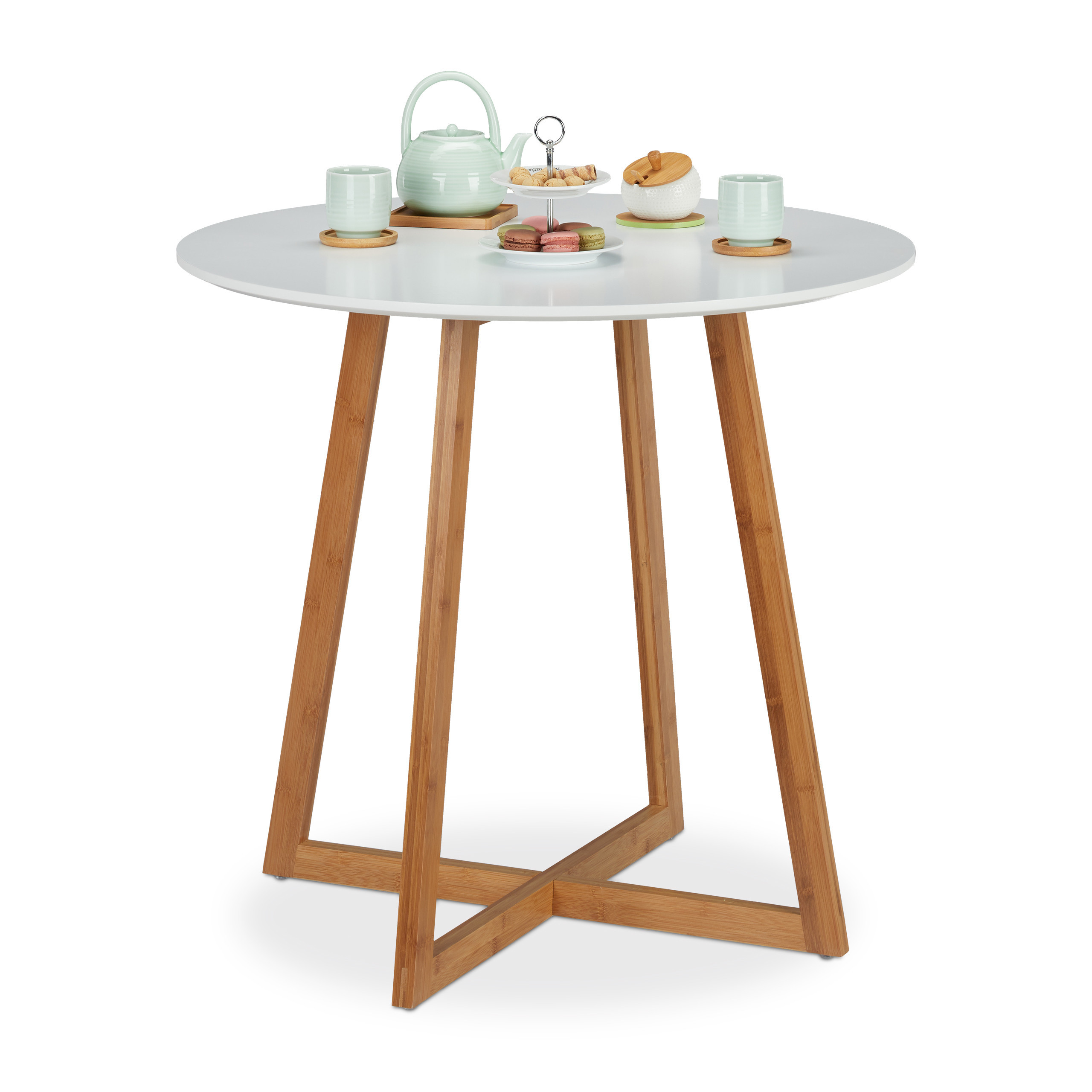 Dining Table In White/natural - (h)75 X Ø80 Cm