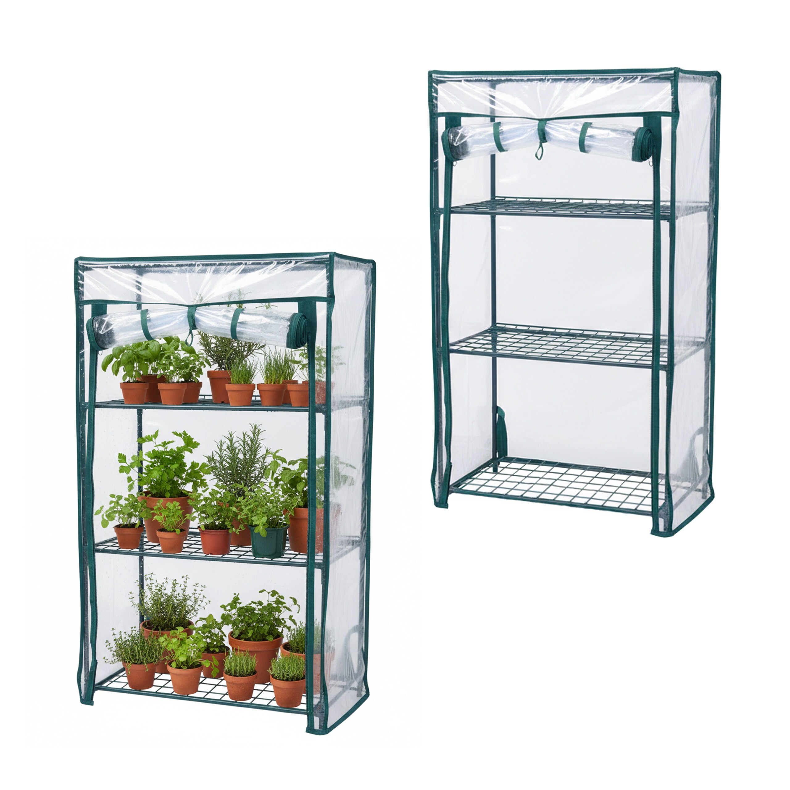 TEMU Greenhouse, 3-tier, 2-pack, 80 X 46 X 24 Cm, With Transparent Pvc Film, Green, Roll-up Door, For Balcony, Terrace, And Small Outdoor Areas, , ,