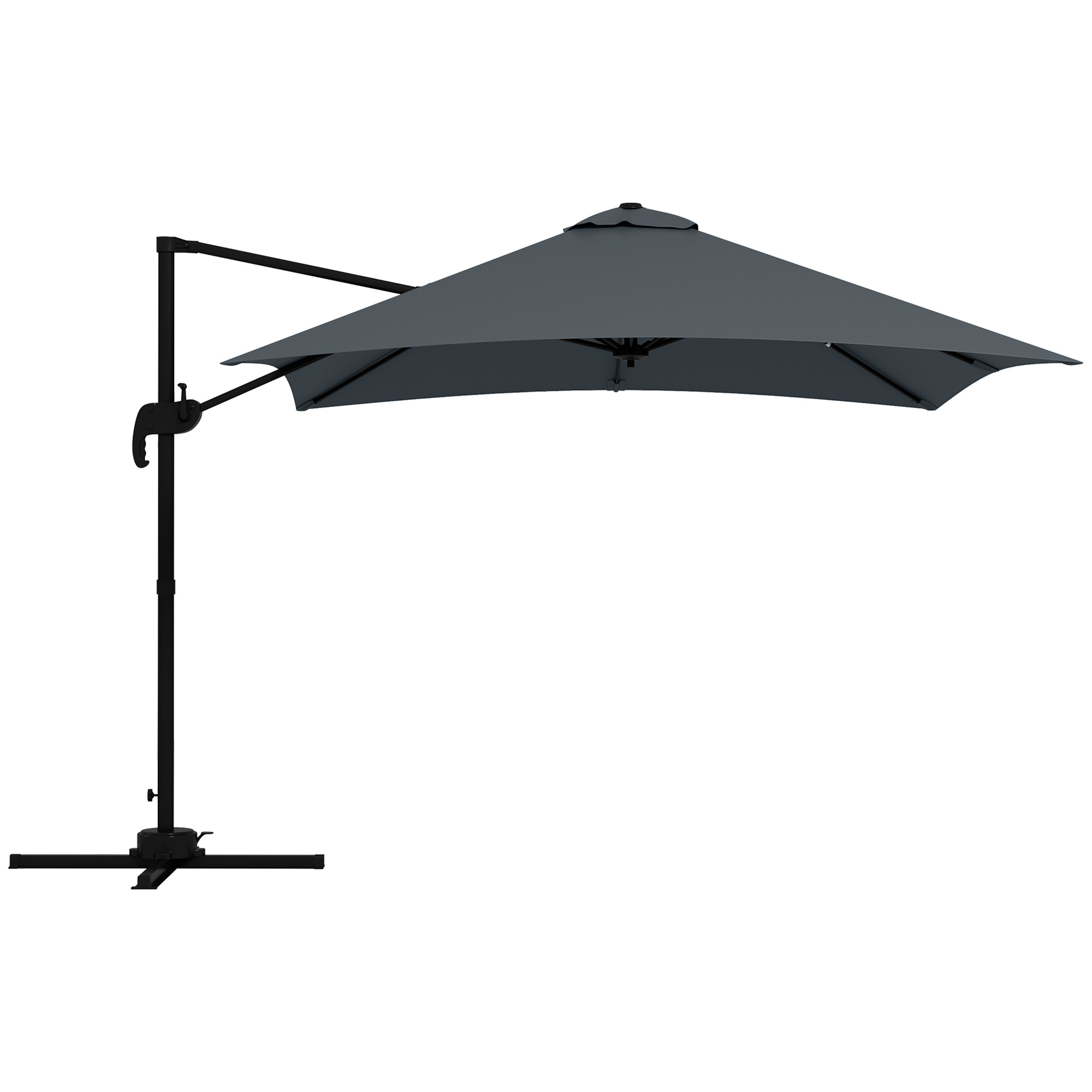 Outsunny Offset Square Tilting 360° Rotating Parasol with Crank Handle - Aluminium 3L X 3L X 2.6H M Dark Grey
