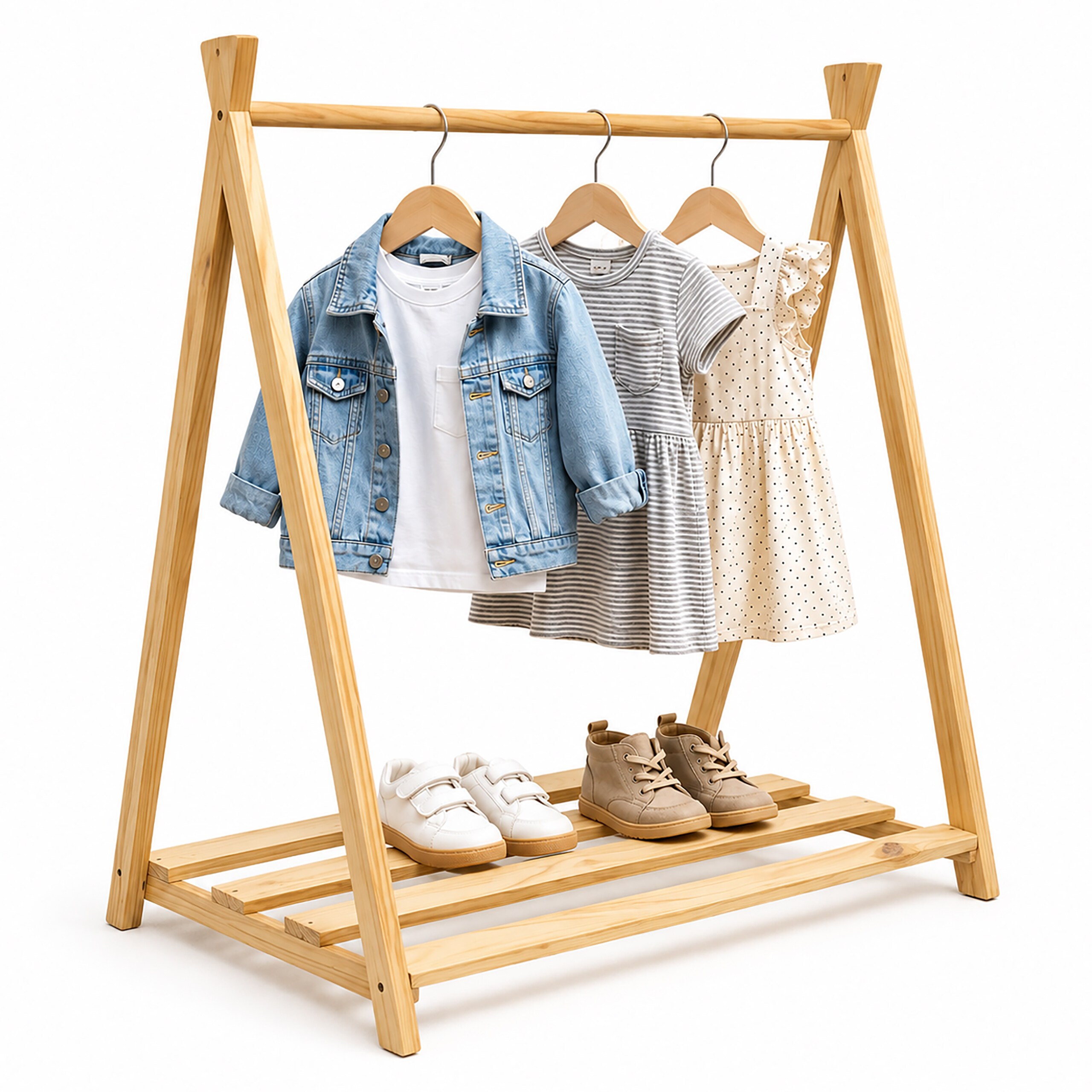 Image of Children's Clothes Rack In Natural - (w)112 X (h)111.5 X (d)48 Cm
