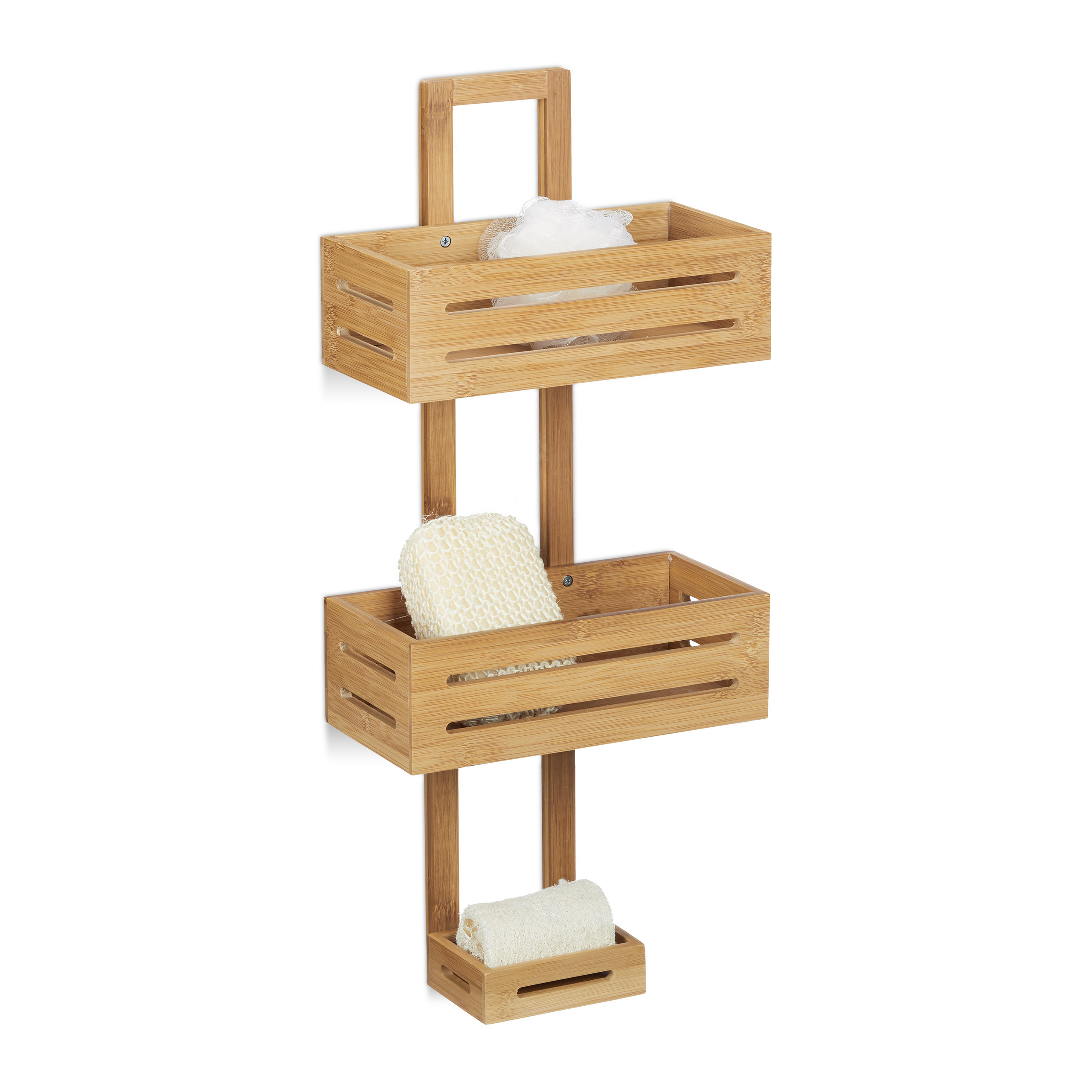 TEMU Mensola doccia bamb羅, 65 x 28 x 15.5 cm, 3 , portaoggetti sospeso in bamb羅 100%, resistente all��umidit�, con bordi rialzati, per doccia, bagno ,